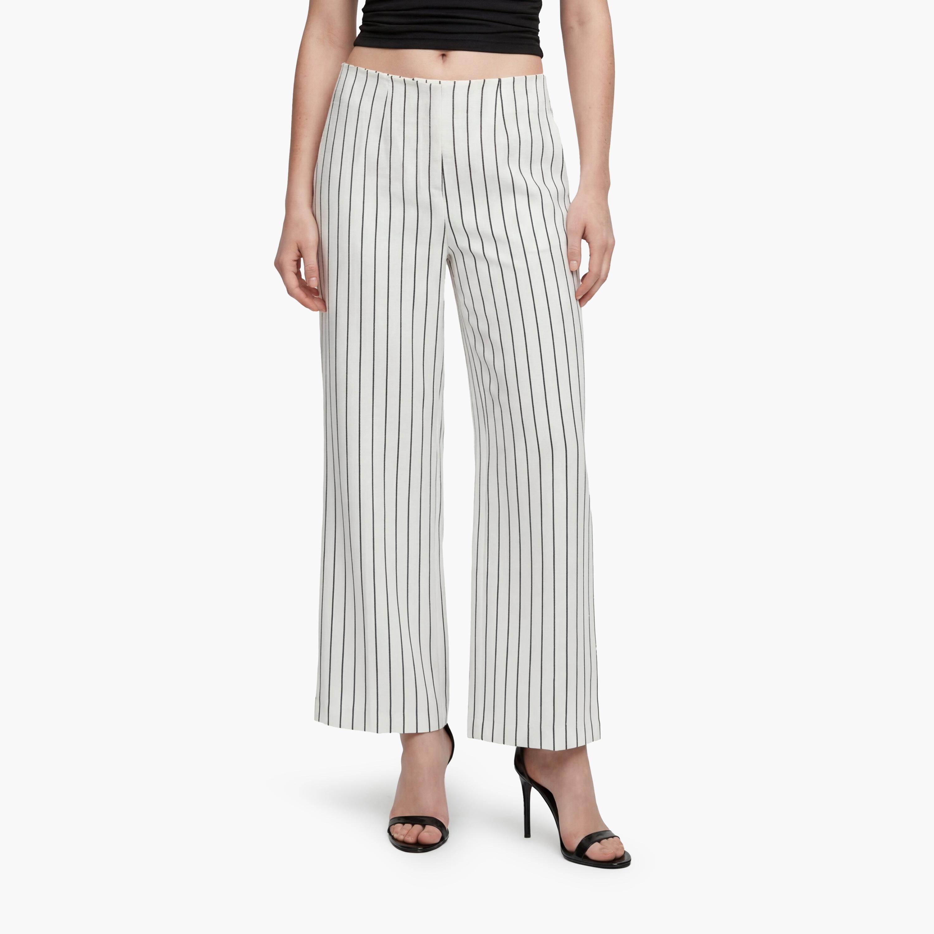 KOTON White Striped Modal Zipper Wide Leg Women's Trousers-women-clothing-bottoms-trousers-image-1