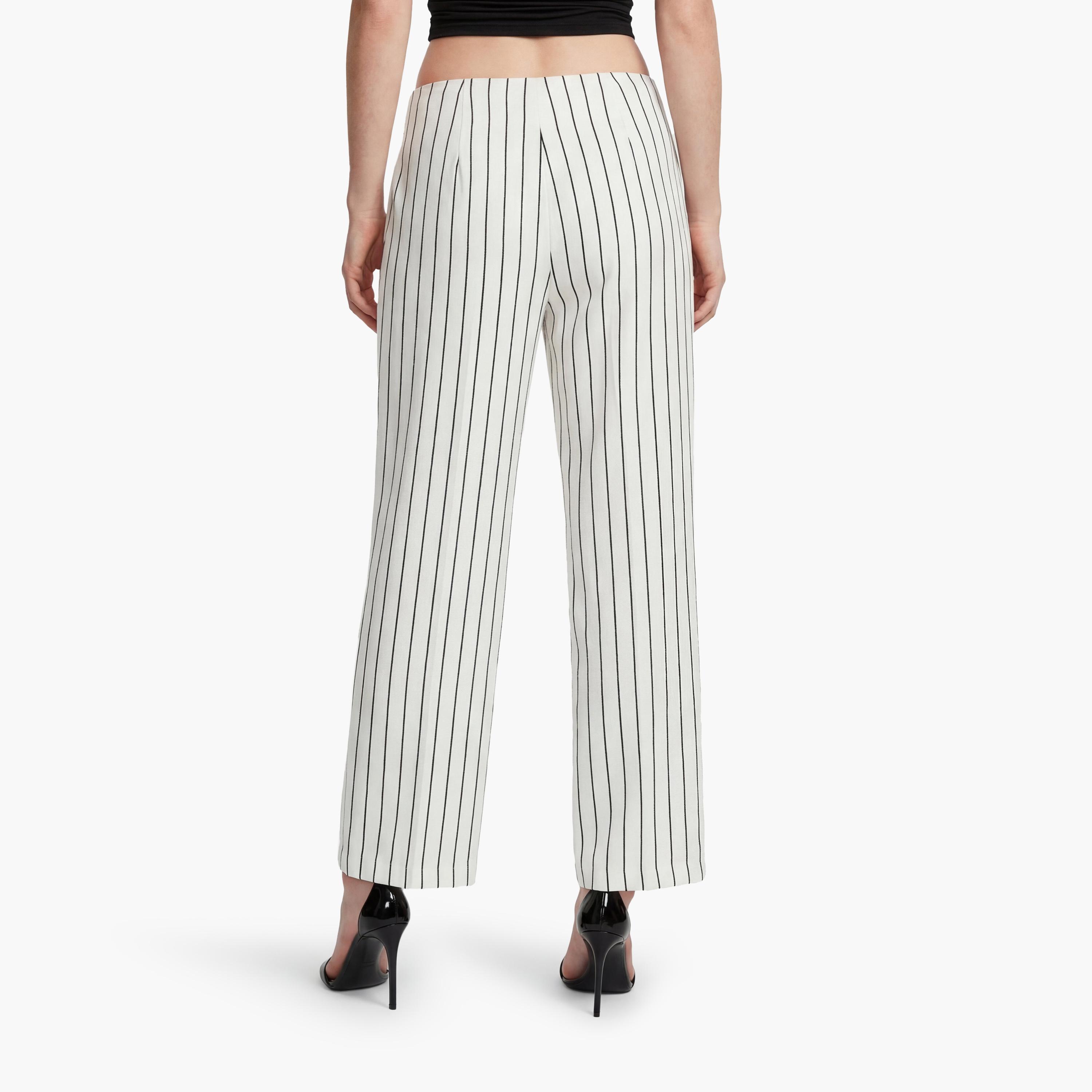KOTON White Striped Modal Zipper Wide Leg Women's Trousers-women-clothing-bottoms-trousers-image-3