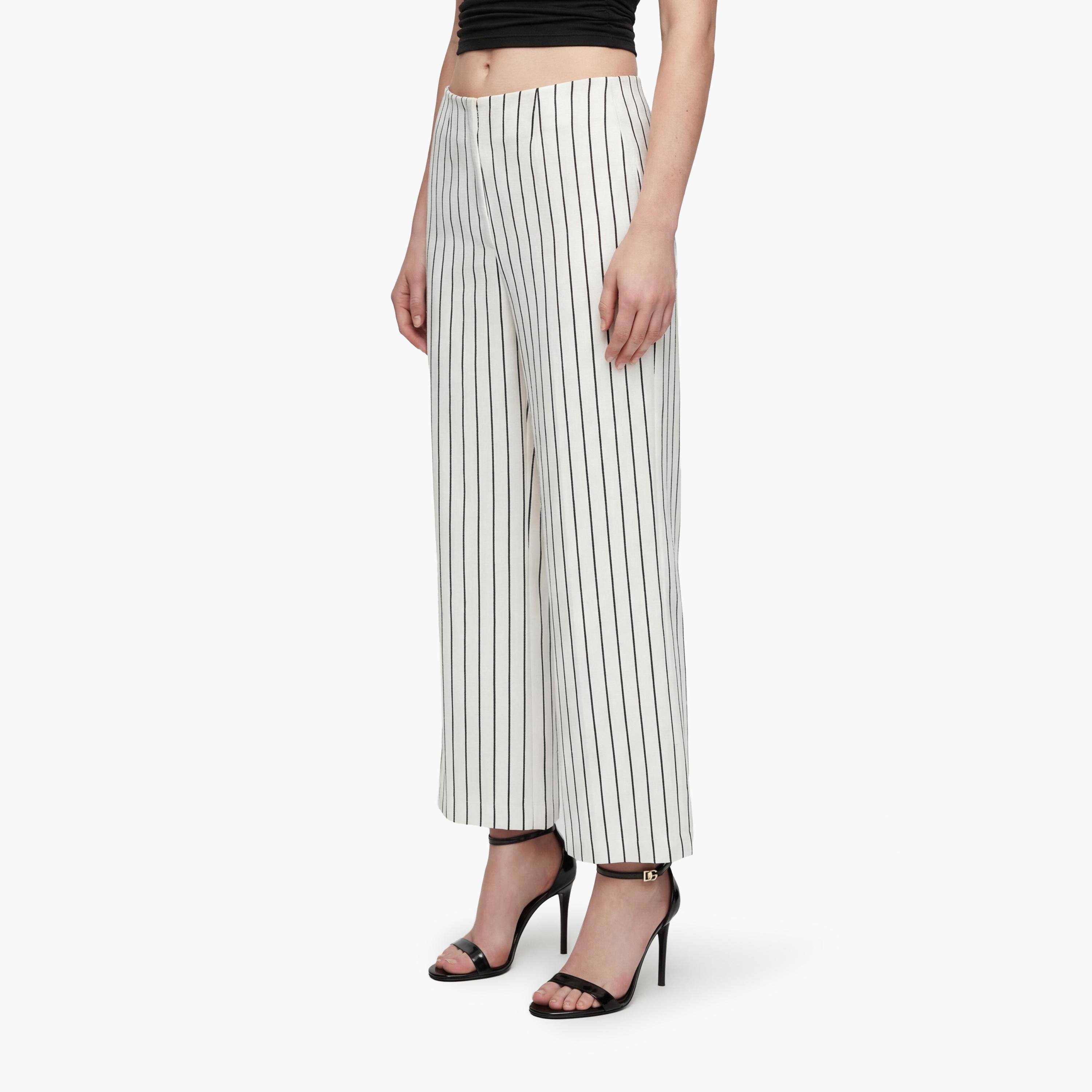 KOTON White Striped Modal Zipper Wide Leg Women's Trousers-women-clothing-bottoms-trousers-image-4