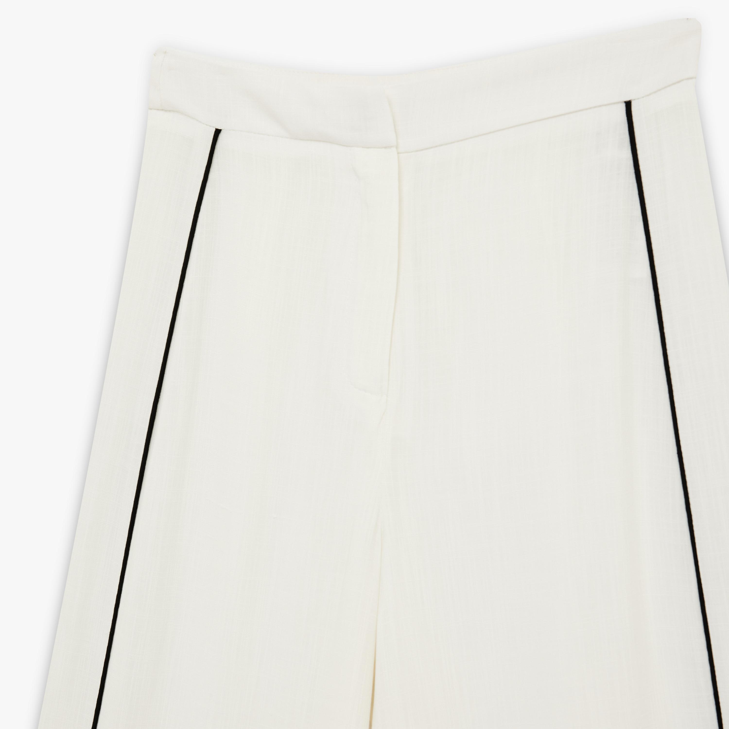 بنطلون نسائي واسع الساق بسحاب وتفاصيل خياطة متباينة بلون أبيض من كوتون-women-clothing-bottoms-trousers-image-6