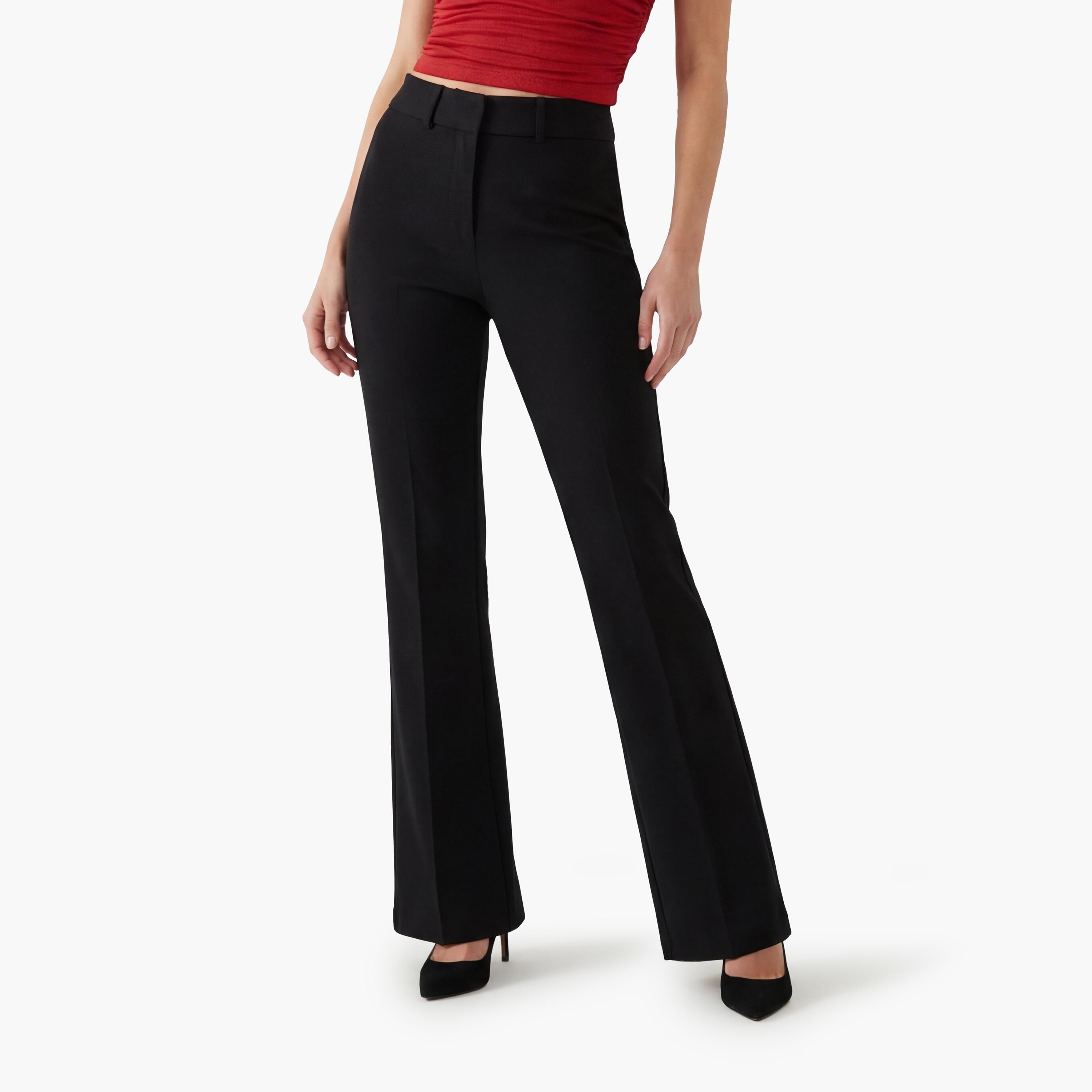 KOTON Black Plain Hook and Bar Flared Women's Trousers-women-clothing-bottoms-trousers-image-1