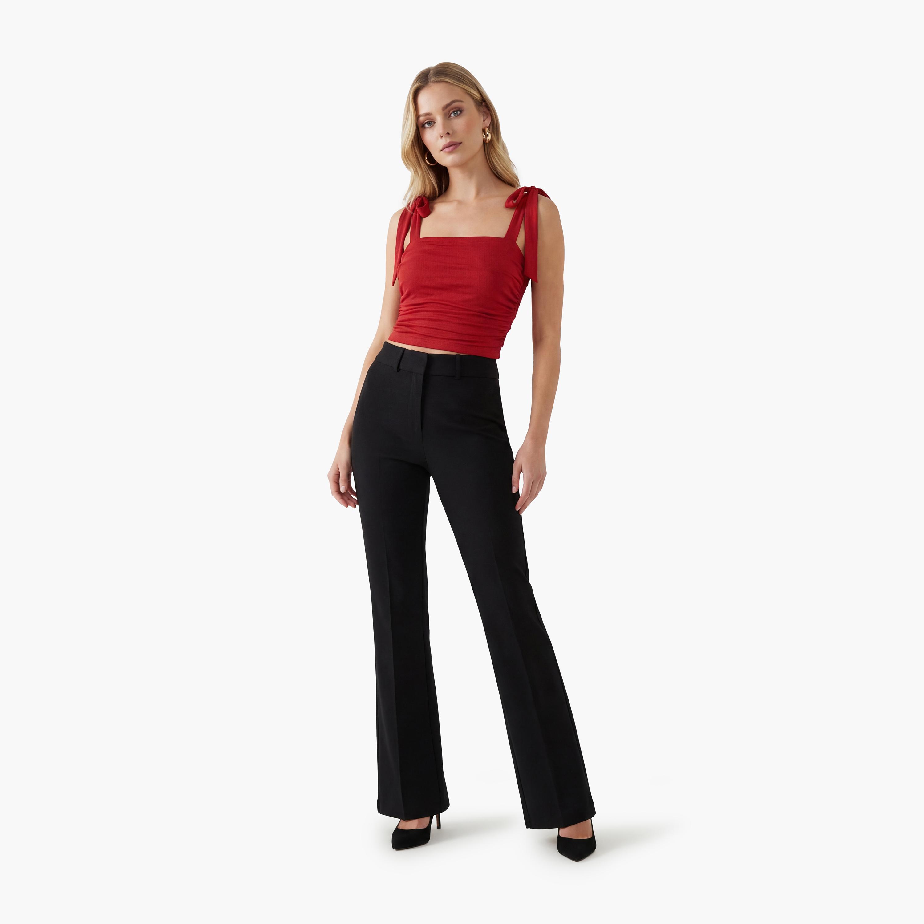 KOTON Black Plain Hook and Bar Flared Women's Trousers-women-clothing-bottoms-trousers-image-2