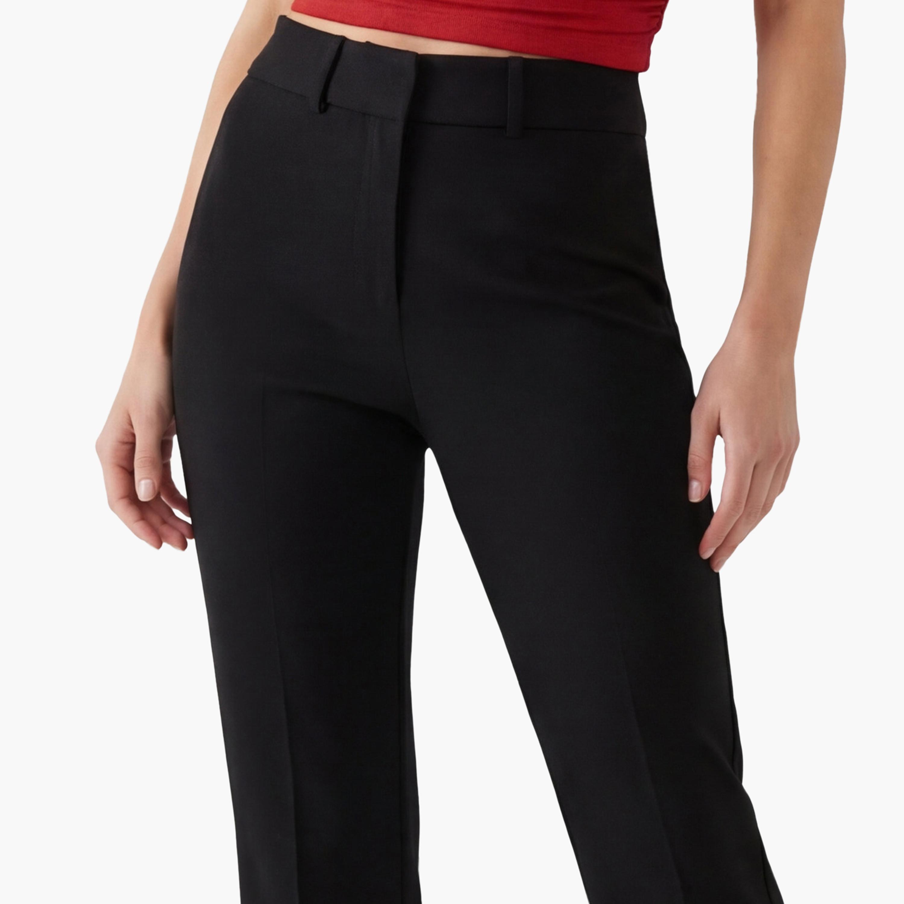 KOTON Black Plain Hook and Bar Flared Women's Trousers-women-clothing-bottoms-trousers-image-5