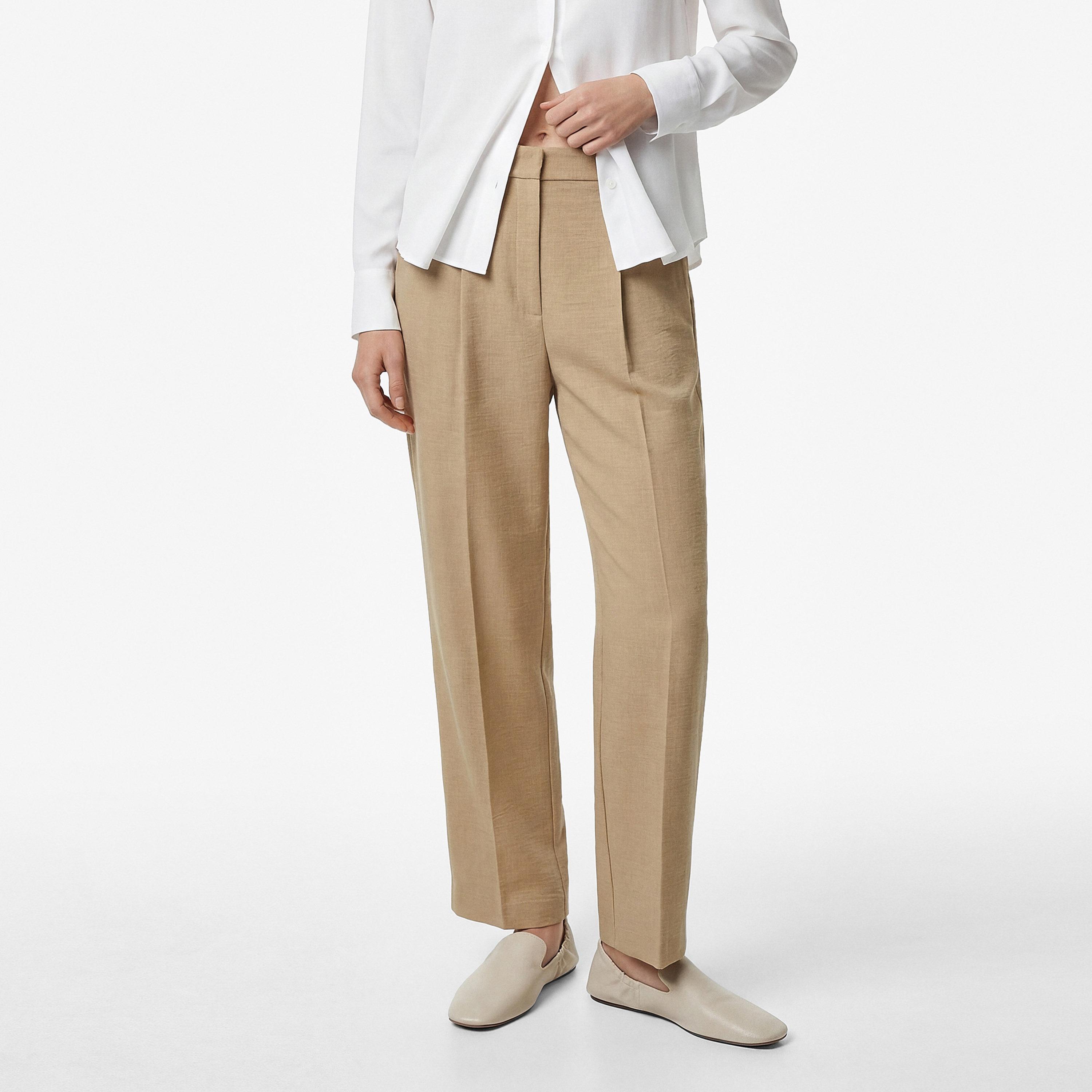 KOTON Beige Textured Hook and Bar Straight Women's Trousers-women-clothing-bottoms-trousers-image-1
