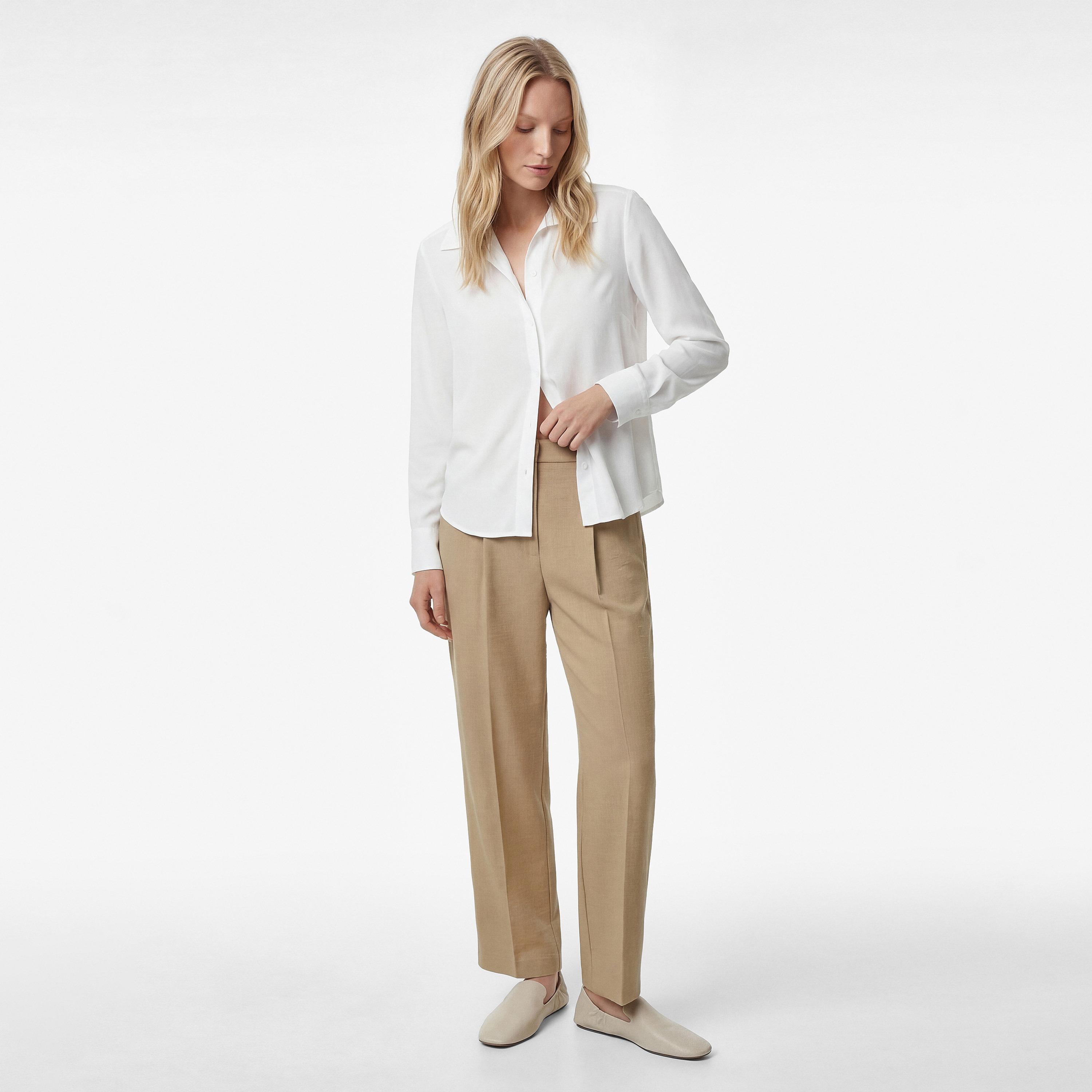 KOTON Beige Textured Hook and Bar Straight Women's Trousers-women-clothing-bottoms-trousers-image-2