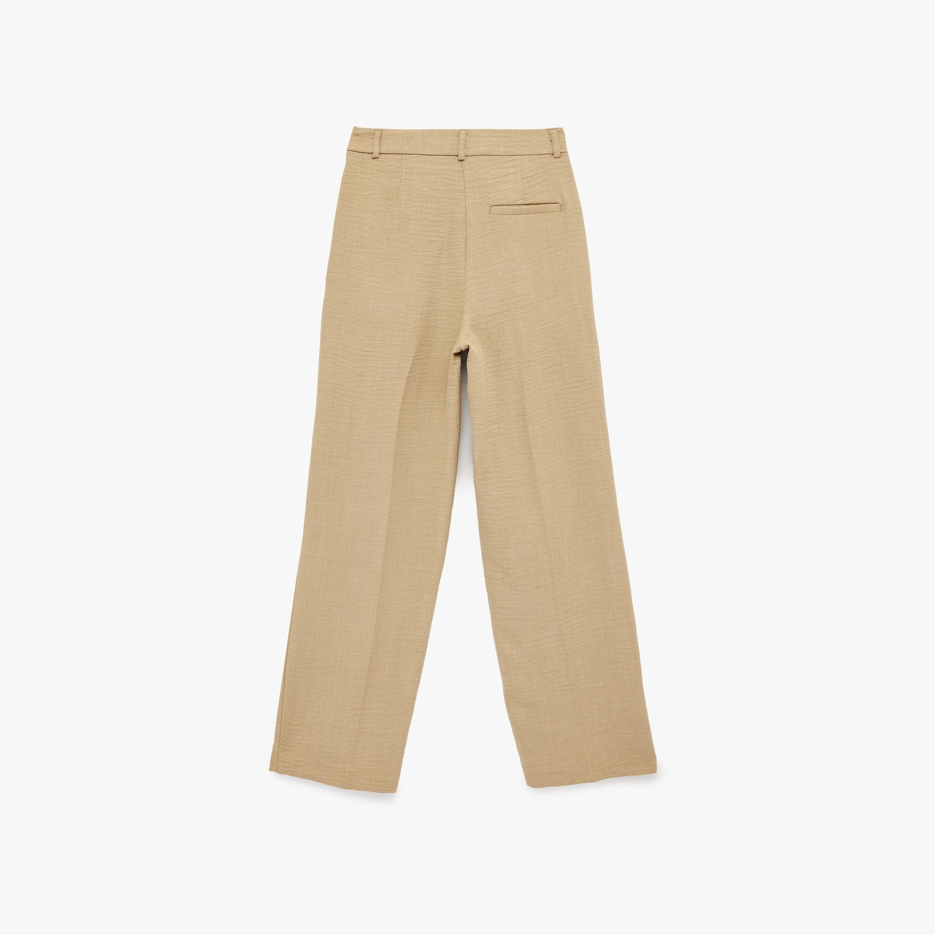 KOTON Beige Textured Hook and Bar Straight Women's Trousers-women-clothing-bottoms-trousers-image-4