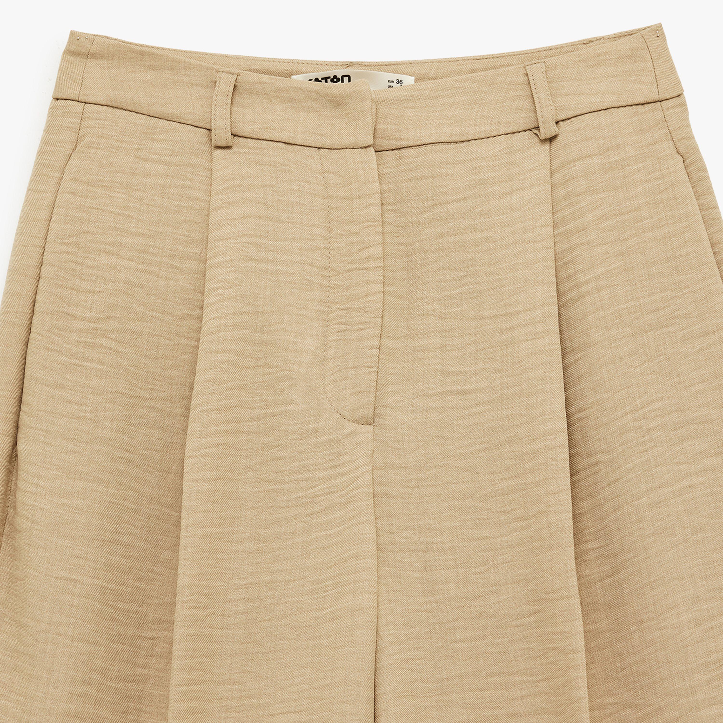KOTON Beige Textured Hook and Bar Straight Women's Trousers-women-clothing-bottoms-trousers-image-5