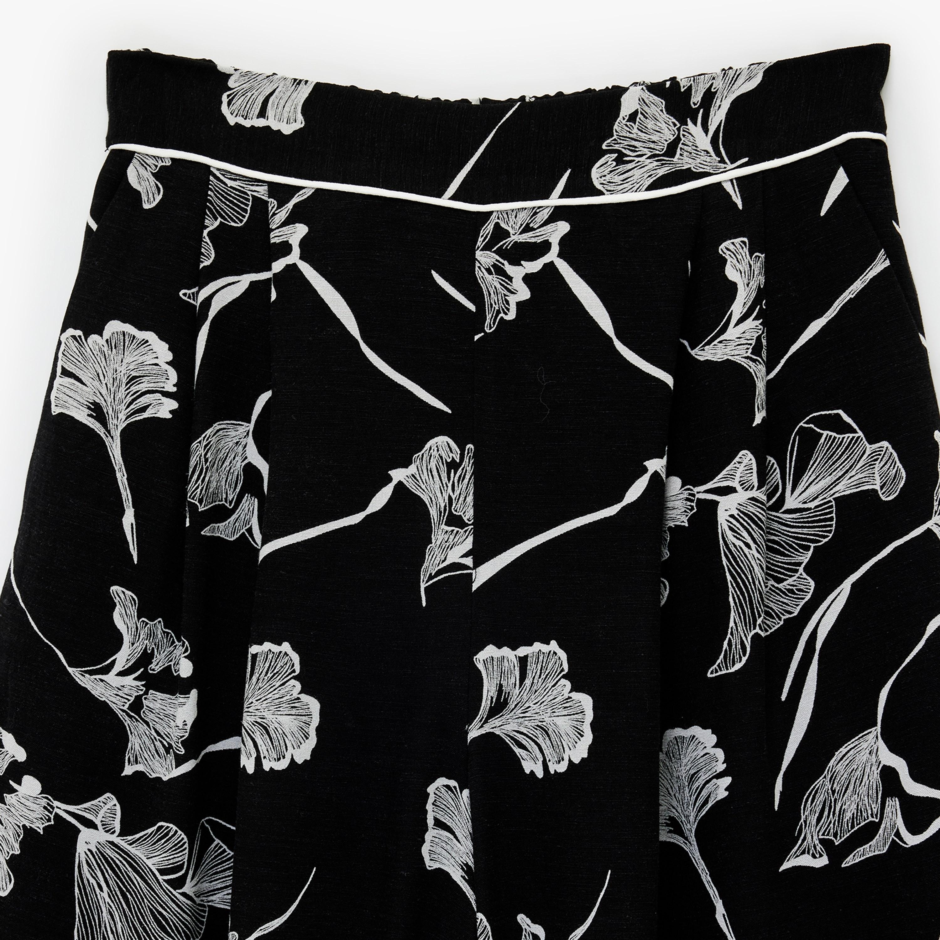 KOTON Black Floral Print Linen Semi Elasticated Waist Wide Leg Women's Trousers-women-clothing-bottoms-trousers-image-6