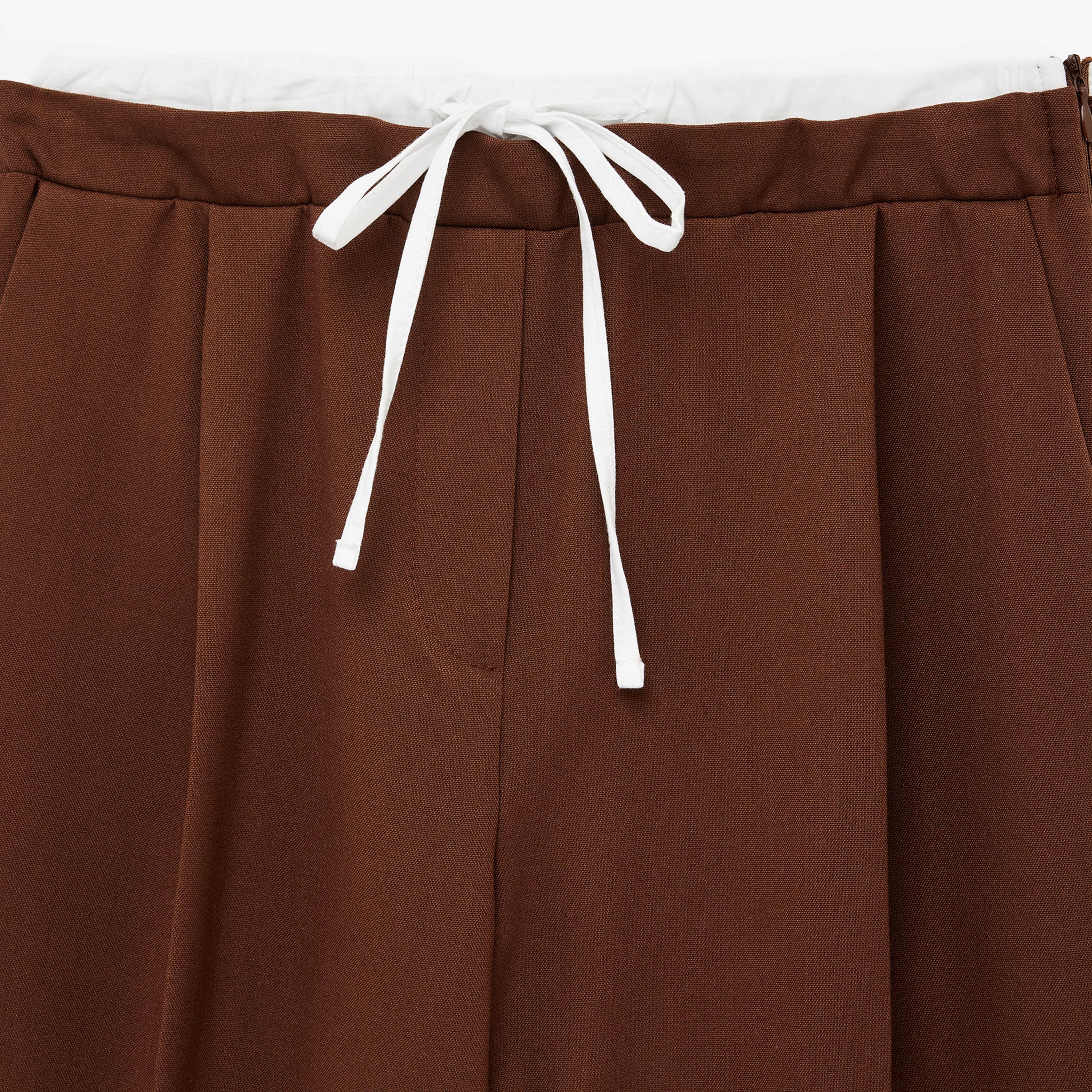 KOTON Brown Plain Drawstring Waist Wide Leg Women's Trousers-women-clothing-bottoms-trousers-image-5