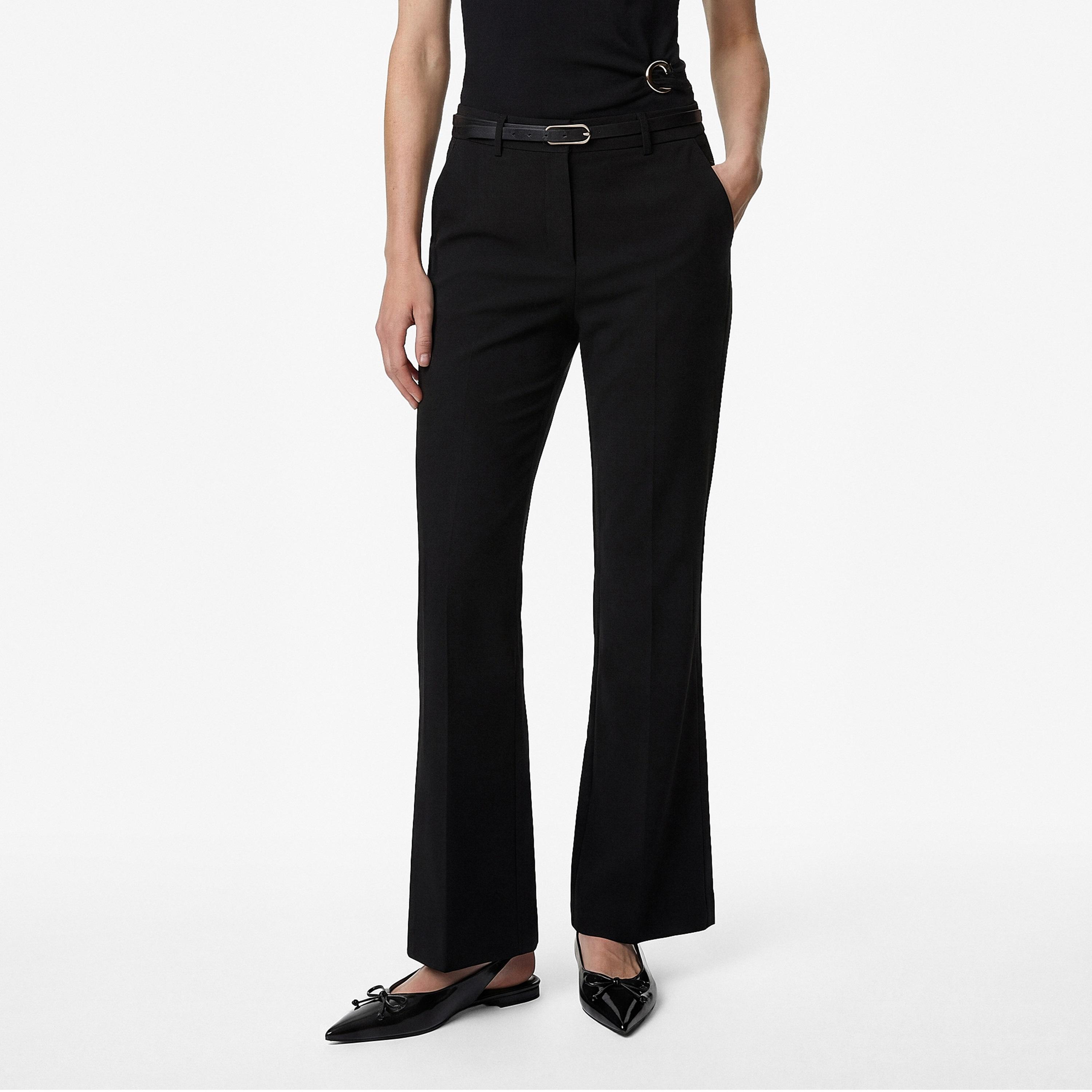 KOTON Black Plain Hook and Bar Flared Women's Trousers-women-clothing-bottoms-trousers-image-1