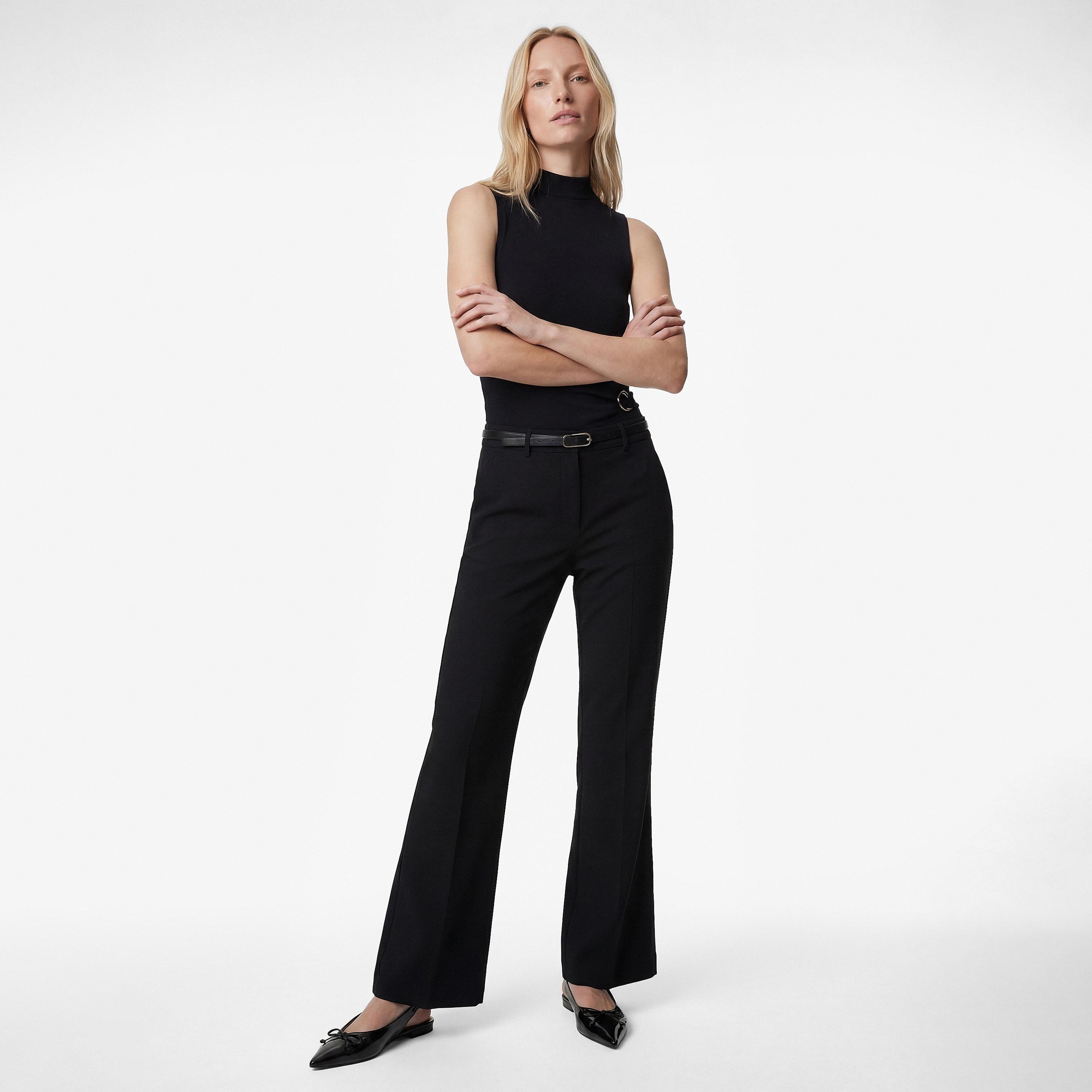 KOTON Black Plain Hook and Bar Flared Women's Trousers-women-clothing-bottoms-trousers-image-2