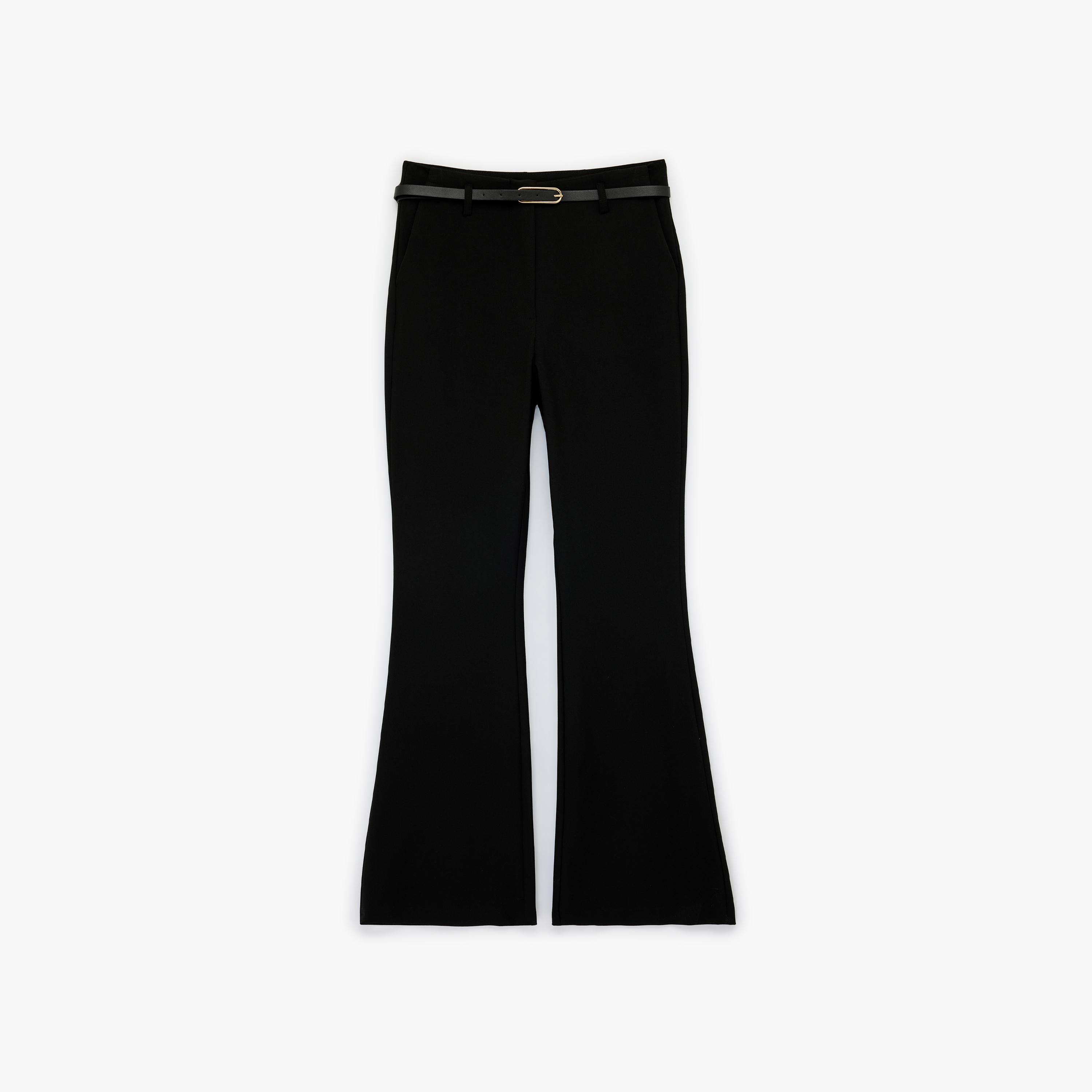 KOTON Black Plain Hook and Bar Flared Women's Trousers-women-clothing-bottoms-trousers-image-3