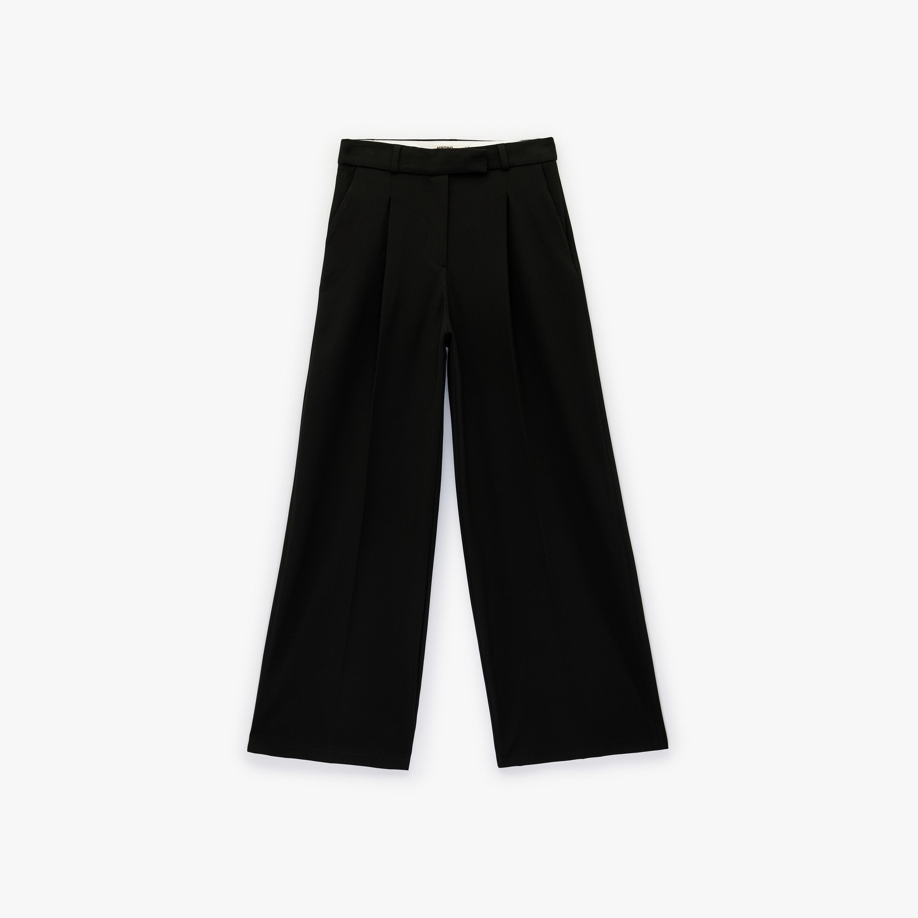 KOTON Black Plain Hook and Bar Wide Leg Women's Trousers-women-clothing-bottoms-trousers-image-3