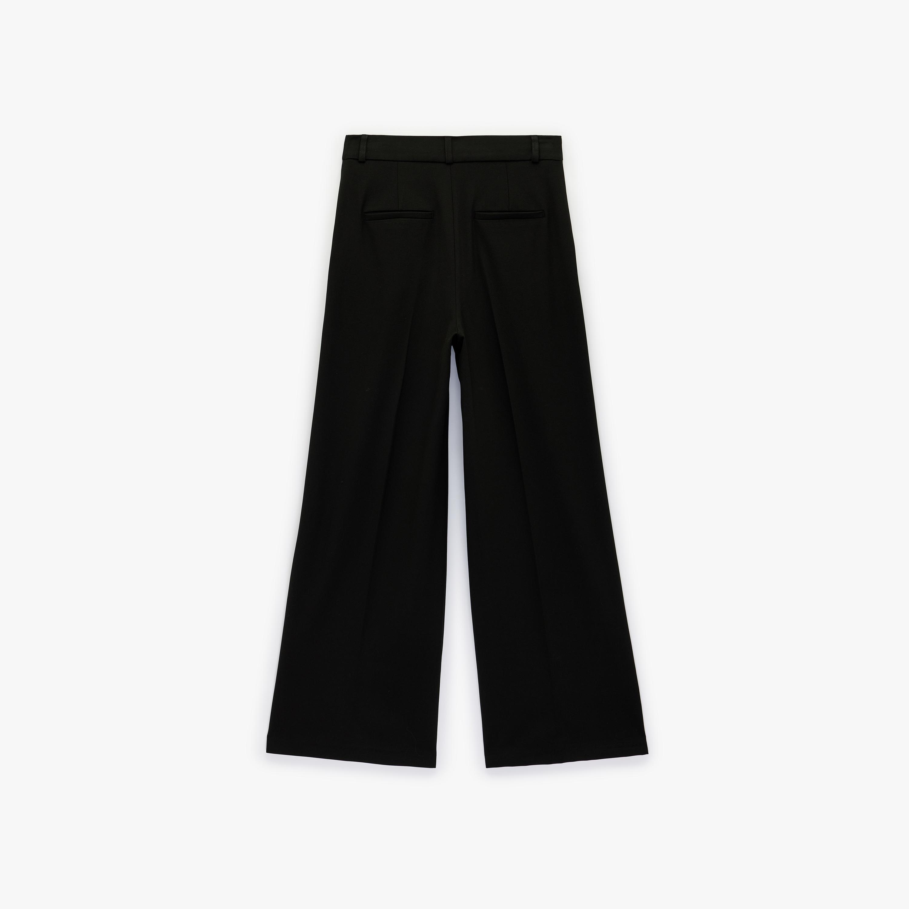 KOTON Black Plain Hook and Bar Wide Leg Women's Trousers-women-clothing-bottoms-trousers-image-4