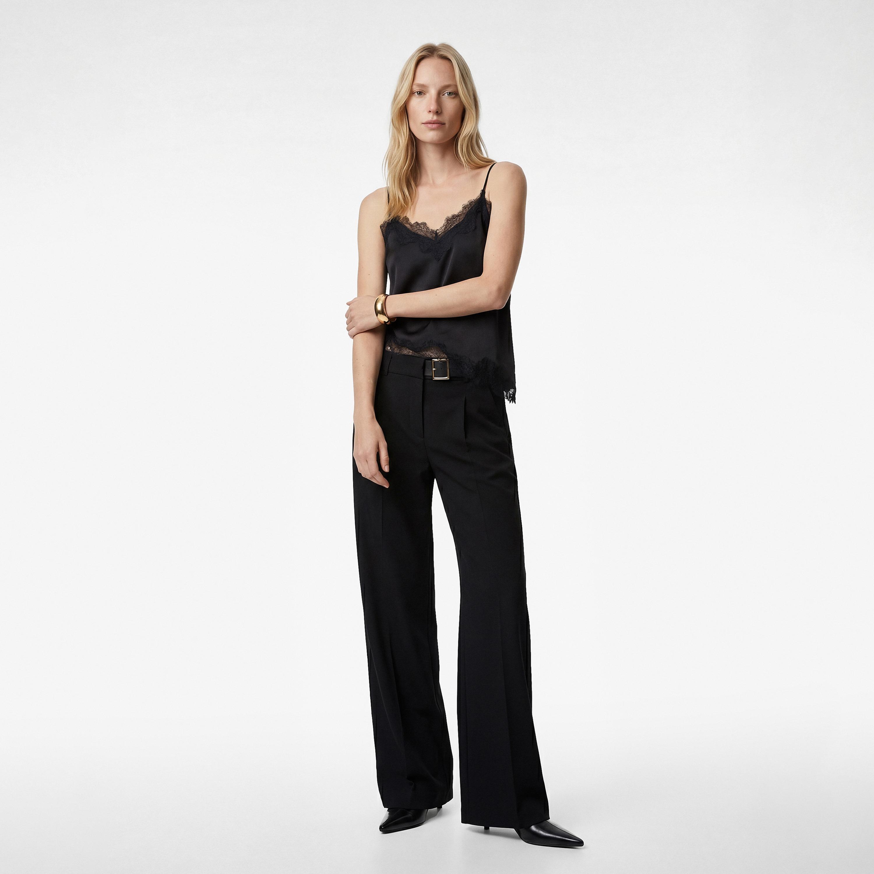 KOTON Black Plain Belted Wide Leg Women's Trousers-women-clothing-bottoms-trousers-image-2
