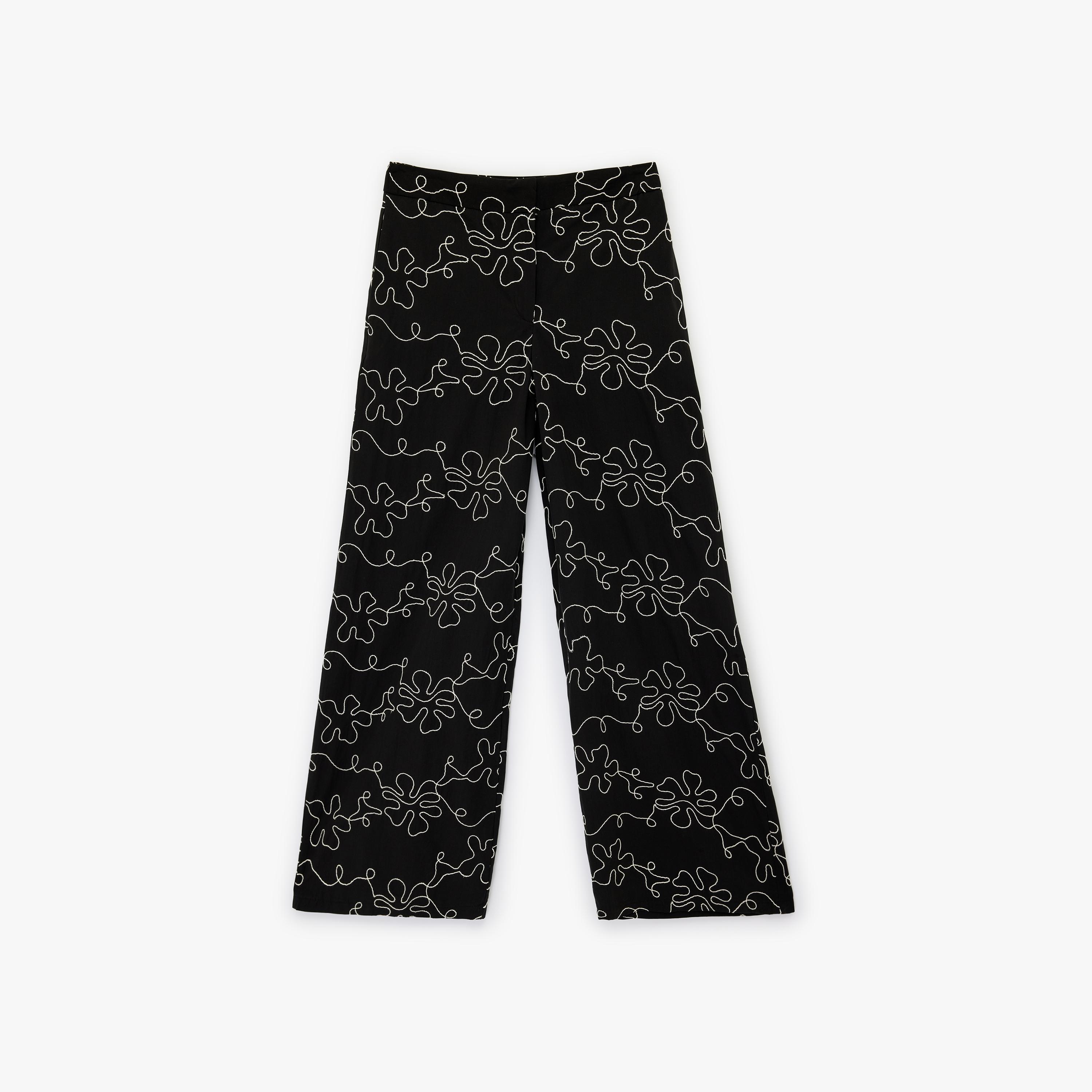 KOTON Black Contrast Stitched Cotton Wide Leg Women's Trousers-women-clothing-bottoms-trousers-image-4