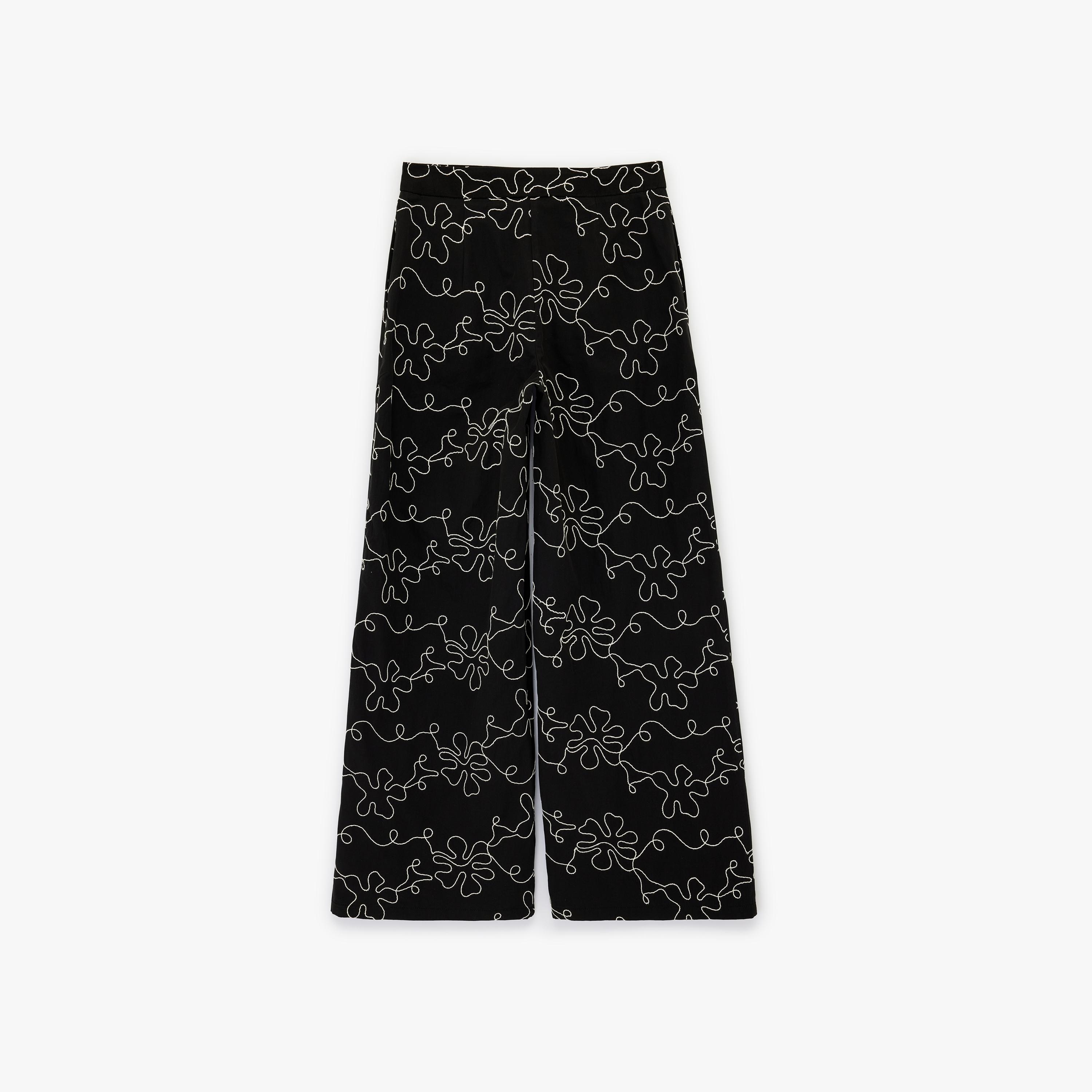 KOTON Black Contrast Stitched Cotton Wide Leg Women's Trousers-women-clothing-bottoms-trousers-image-5