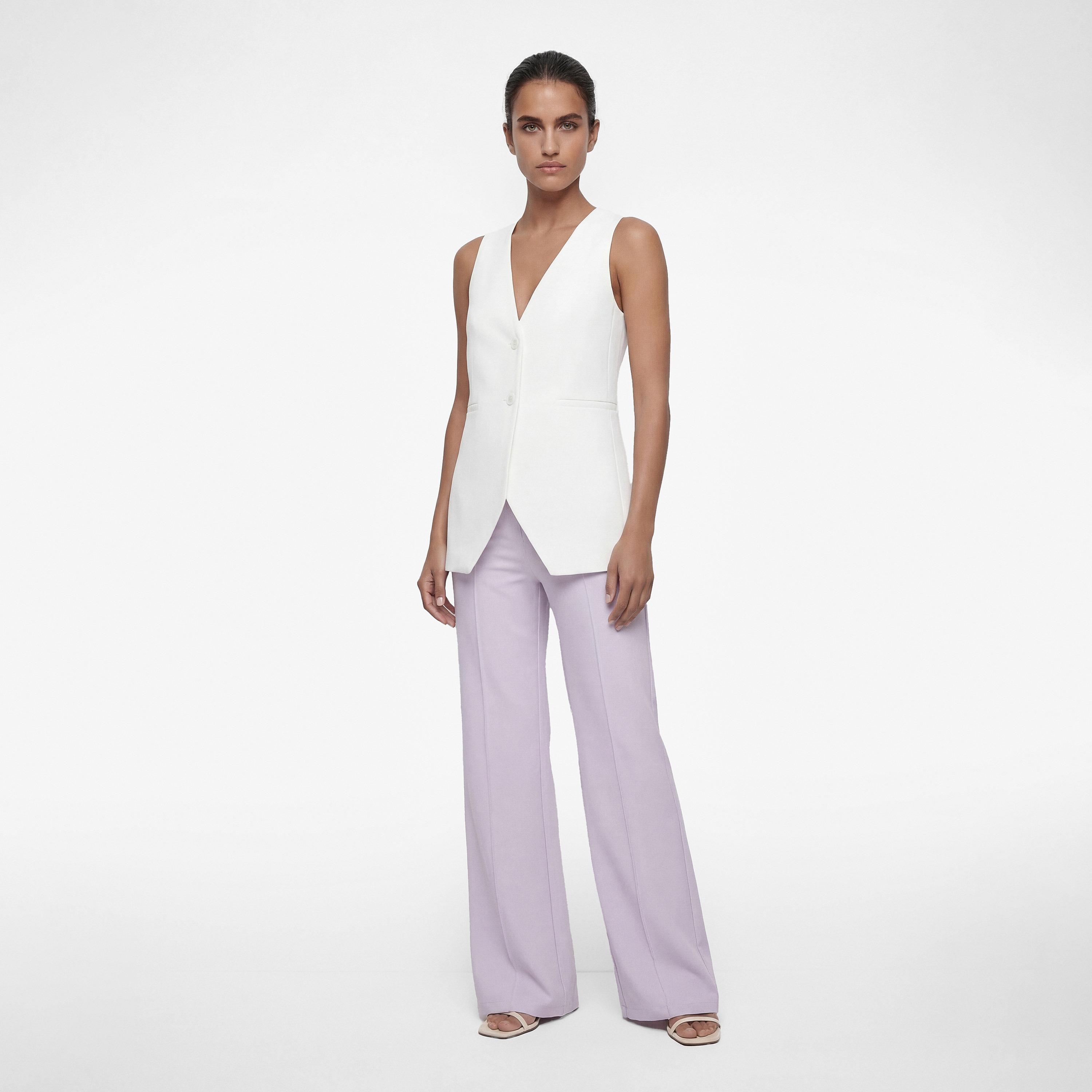 KOTON Plain Crepe Concealed Zip Wide Leg Women's Trousers-women-clothing-bottoms-trousers-image-2