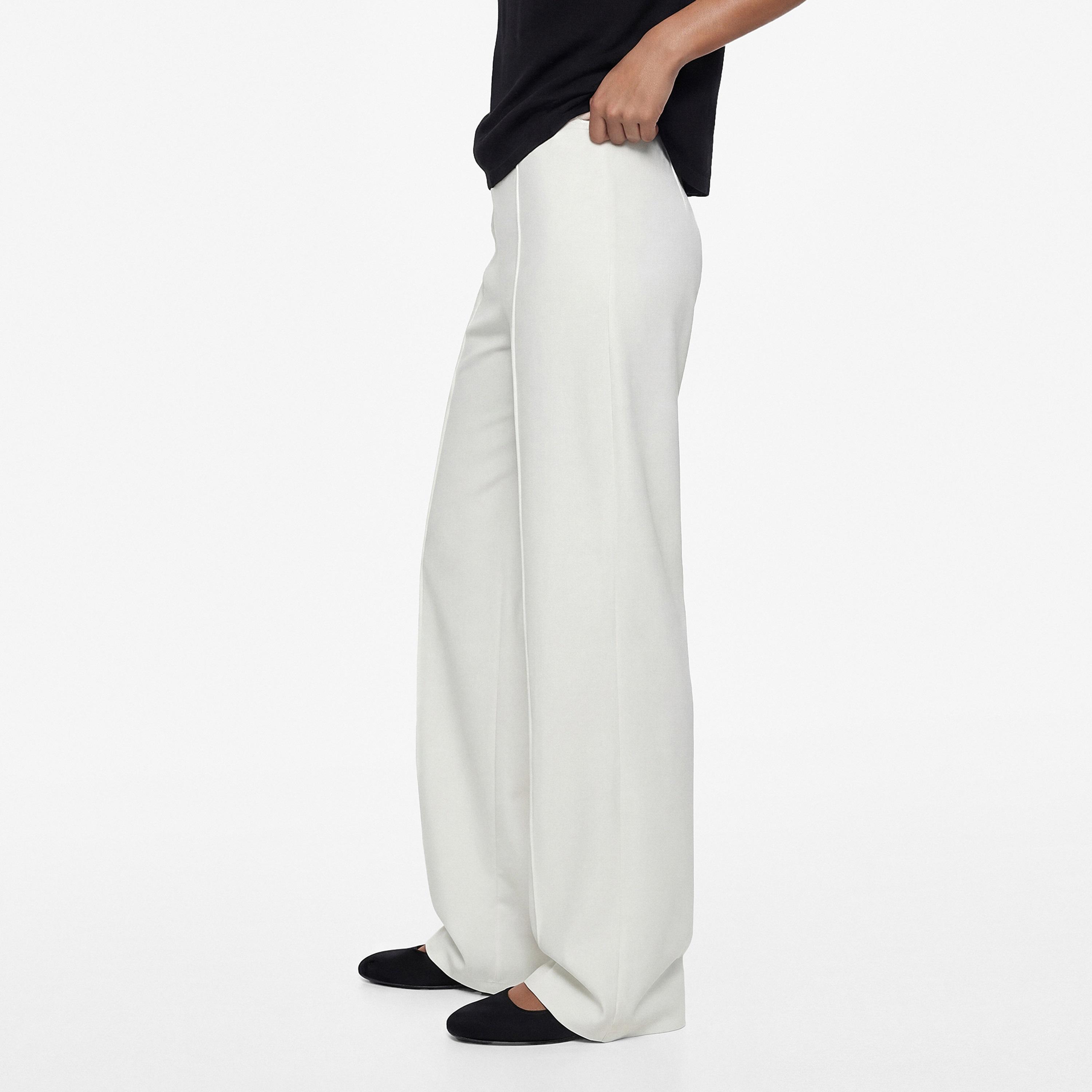 KOTON Plain Crepe Concealed Zip Wide Leg Women's Trousers-women-clothing-bottoms-trousers-image-3