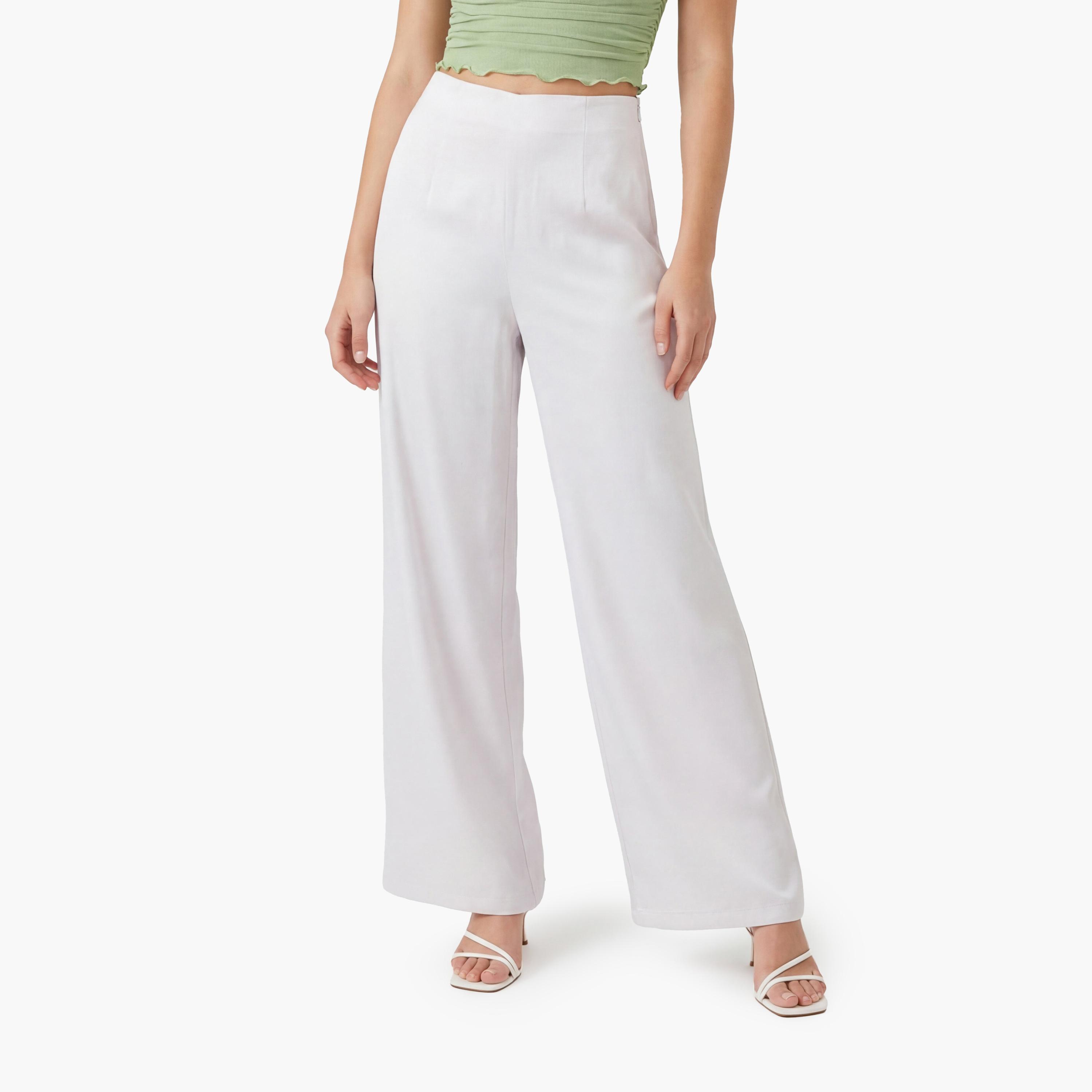 KOTON Plain Satin Concealed Zip Wide Leg Women's Trousers-women-clothing-bottoms-trousers-image-1