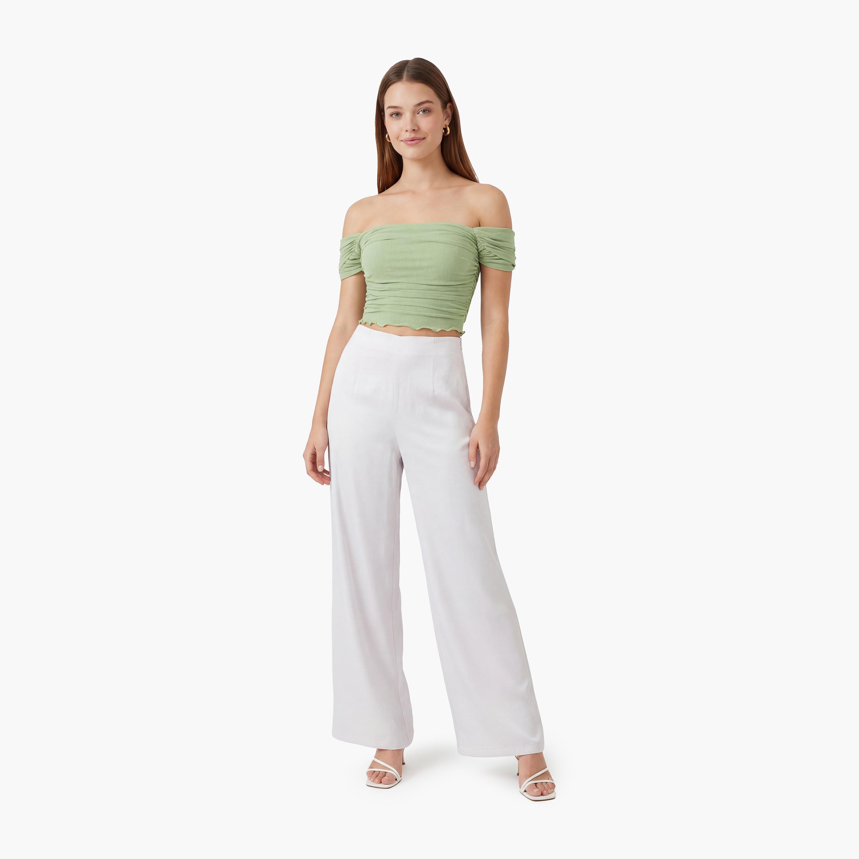 KOTON Plain Satin Concealed Zip Wide Leg Women's Trousers-women-clothing-bottoms-trousers-image-2