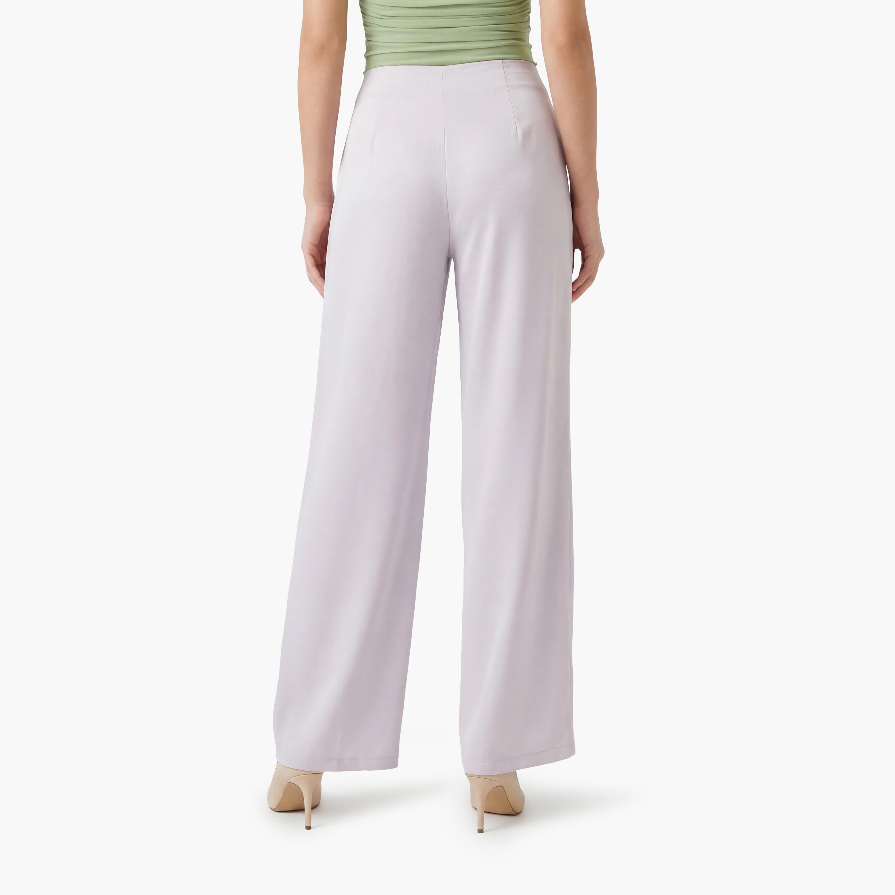KOTON Plain Satin Concealed Zip Wide Leg Women's Trousers-women-clothing-bottoms-trousers-image-3