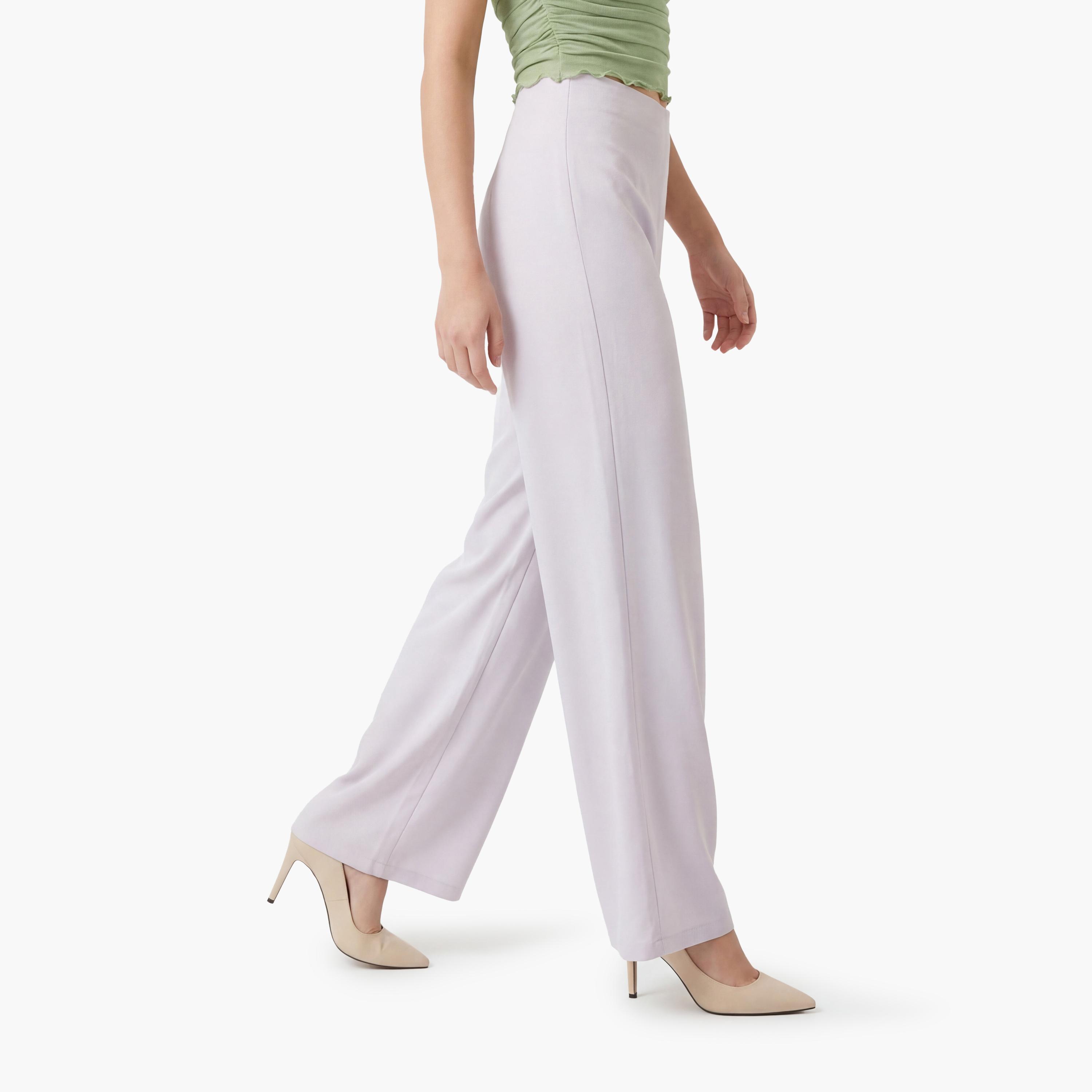 KOTON Plain Satin Concealed Zip Wide Leg Women's Trousers-women-clothing-bottoms-trousers-image-4