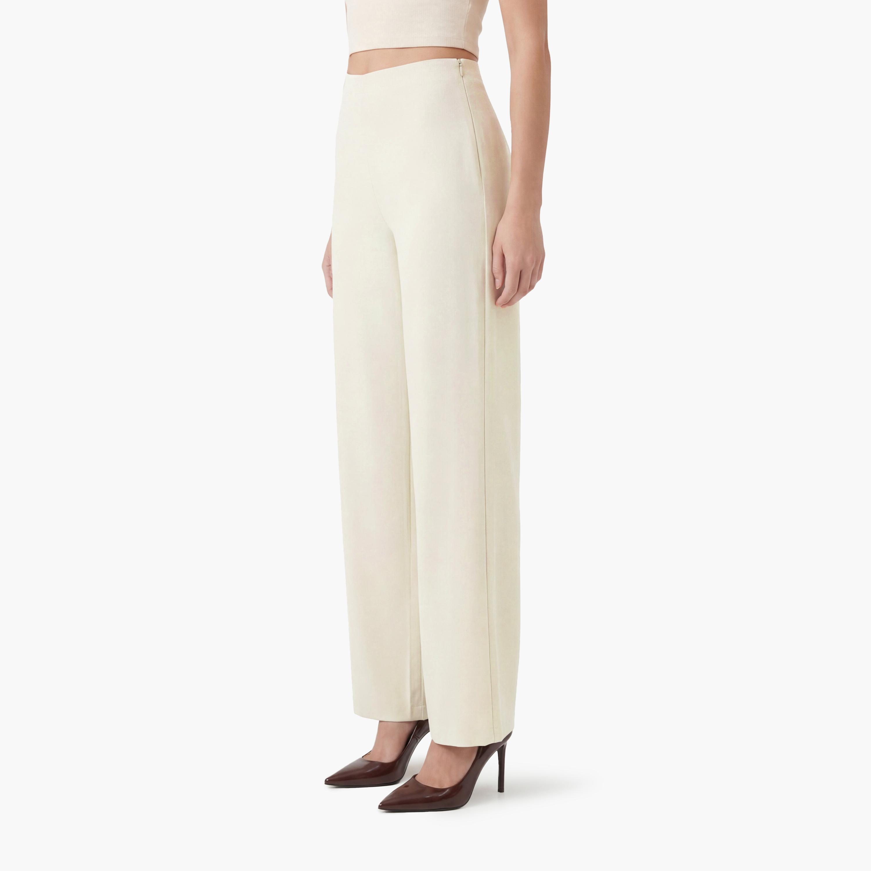KOTON Plain Satin Concealed Zip Wide Leg Women's Trousers-women-clothing-bottoms-trousers-image-1