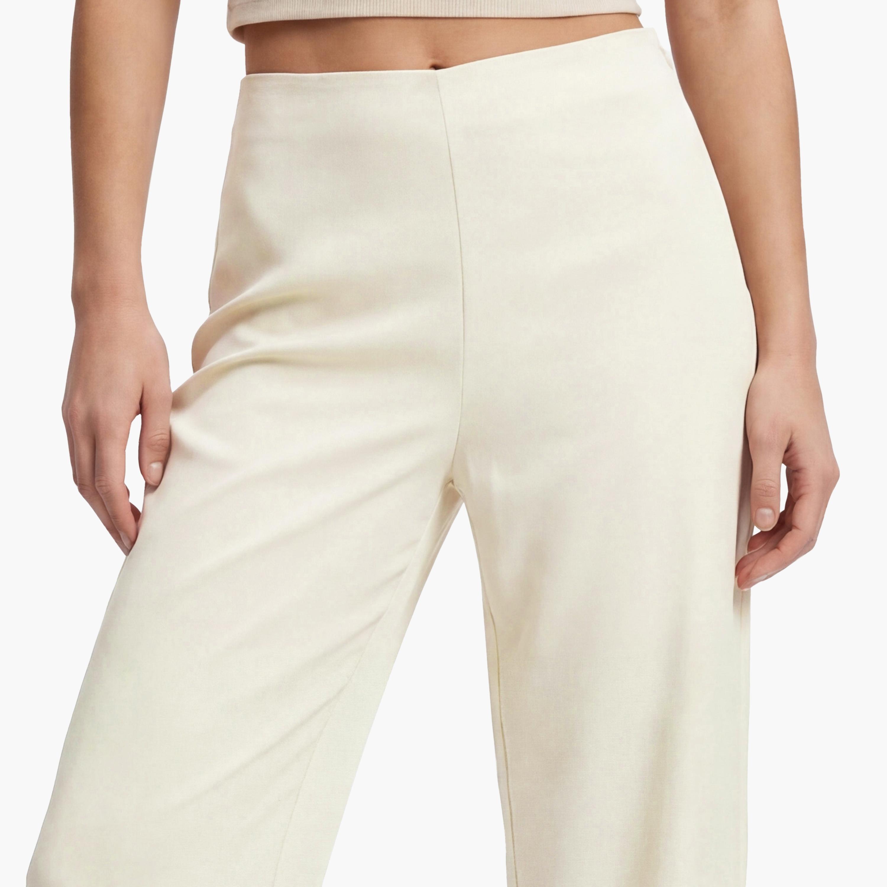 KOTON Plain Satin Concealed Zip Wide Leg Women's Trousers-women-clothing-bottoms-trousers-image-2
