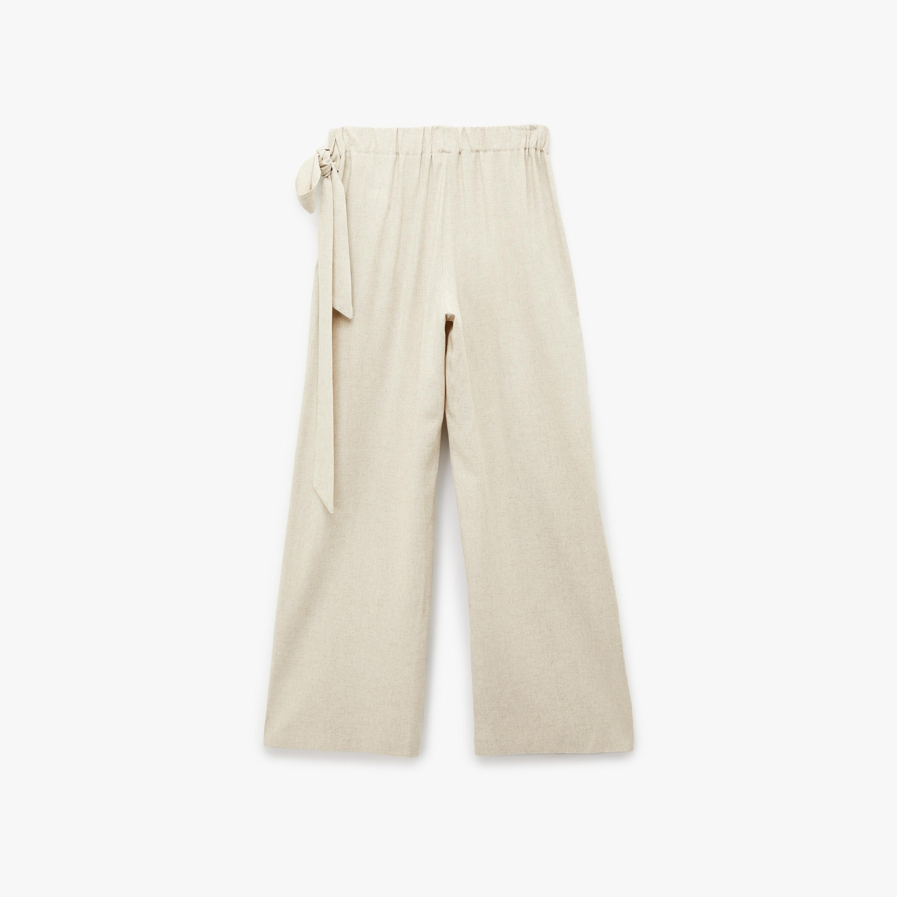 KOTON Beige Wrap Detailed Linen Elasticated Waist Wide Leg Women's Trousers-women-clothing-bottoms-trousers-image-4