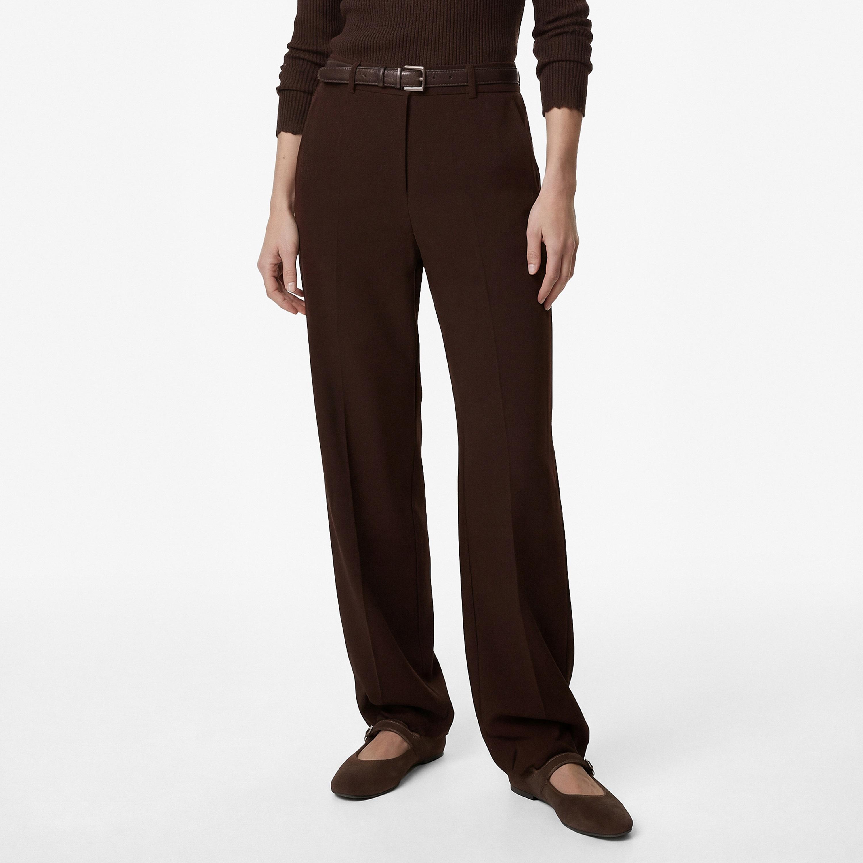 بنطال نسائي بقصة مستقيمة وسحاب بلون بني من كوتون-women-clothing-bottoms-trousers-image-1