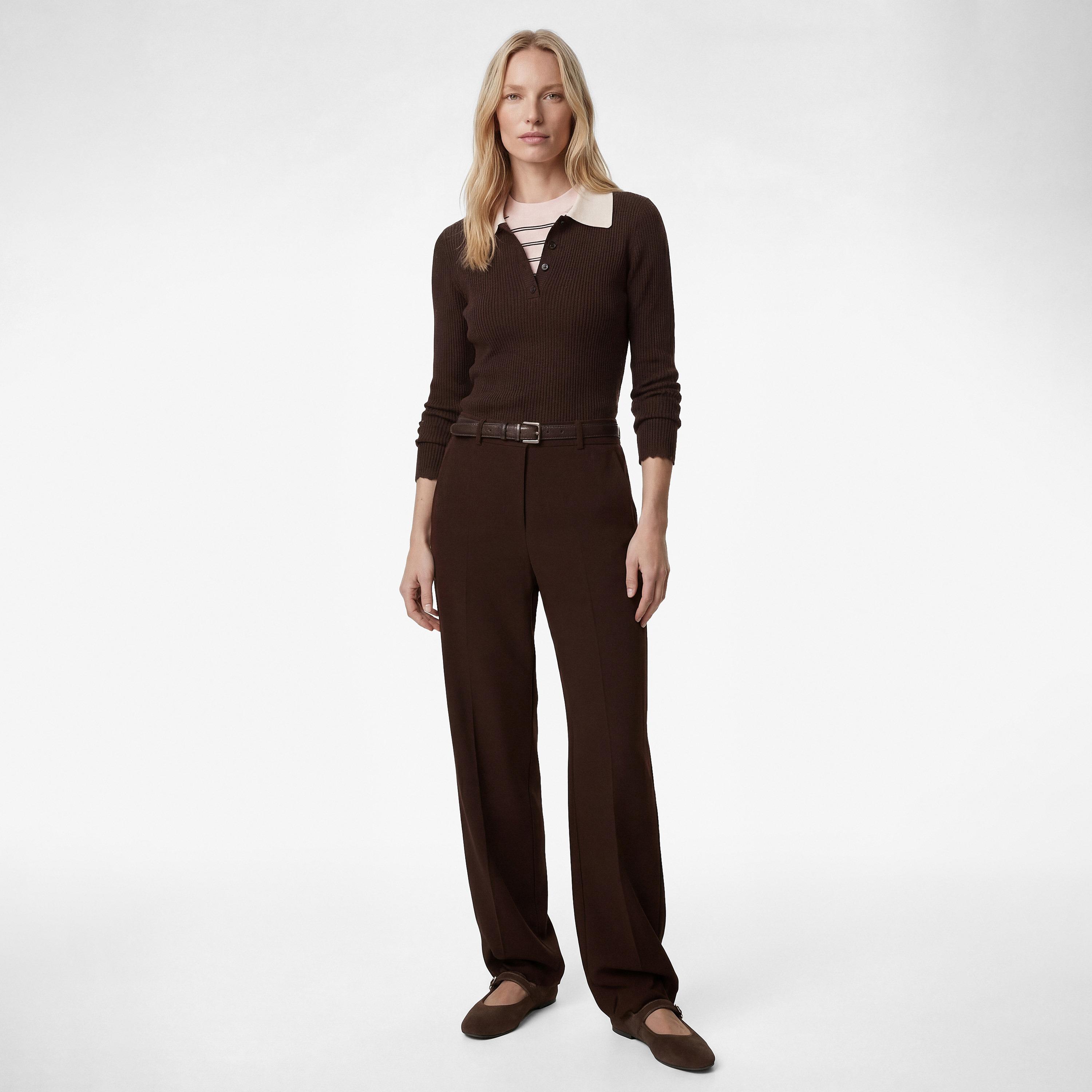 بنطال نسائي بقصة مستقيمة وسحاب بلون بني من كوتون-women-clothing-bottoms-trousers-image-2