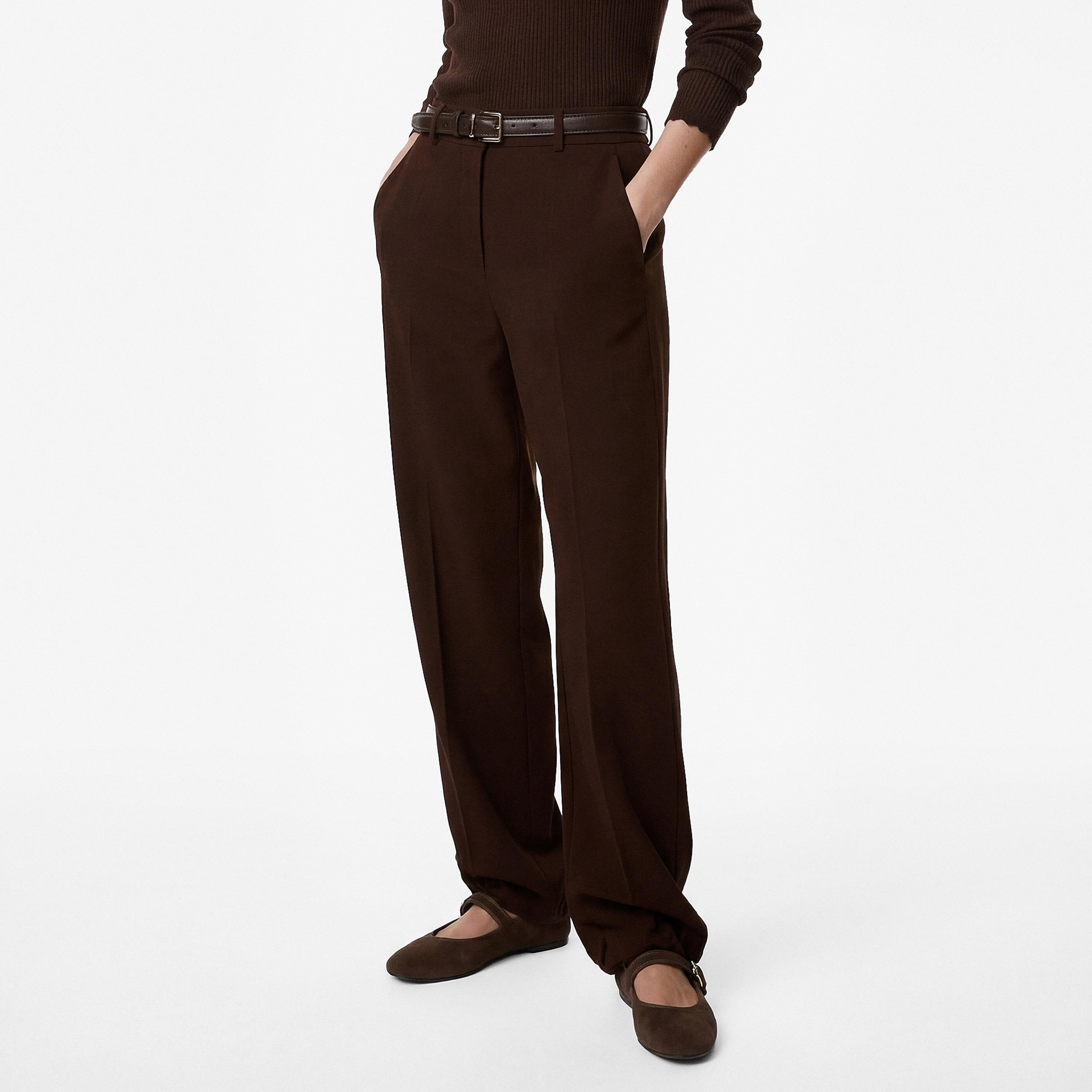 بنطال نسائي بقصة مستقيمة وسحاب بلون بني من كوتون-women-clothing-bottoms-trousers-image-3