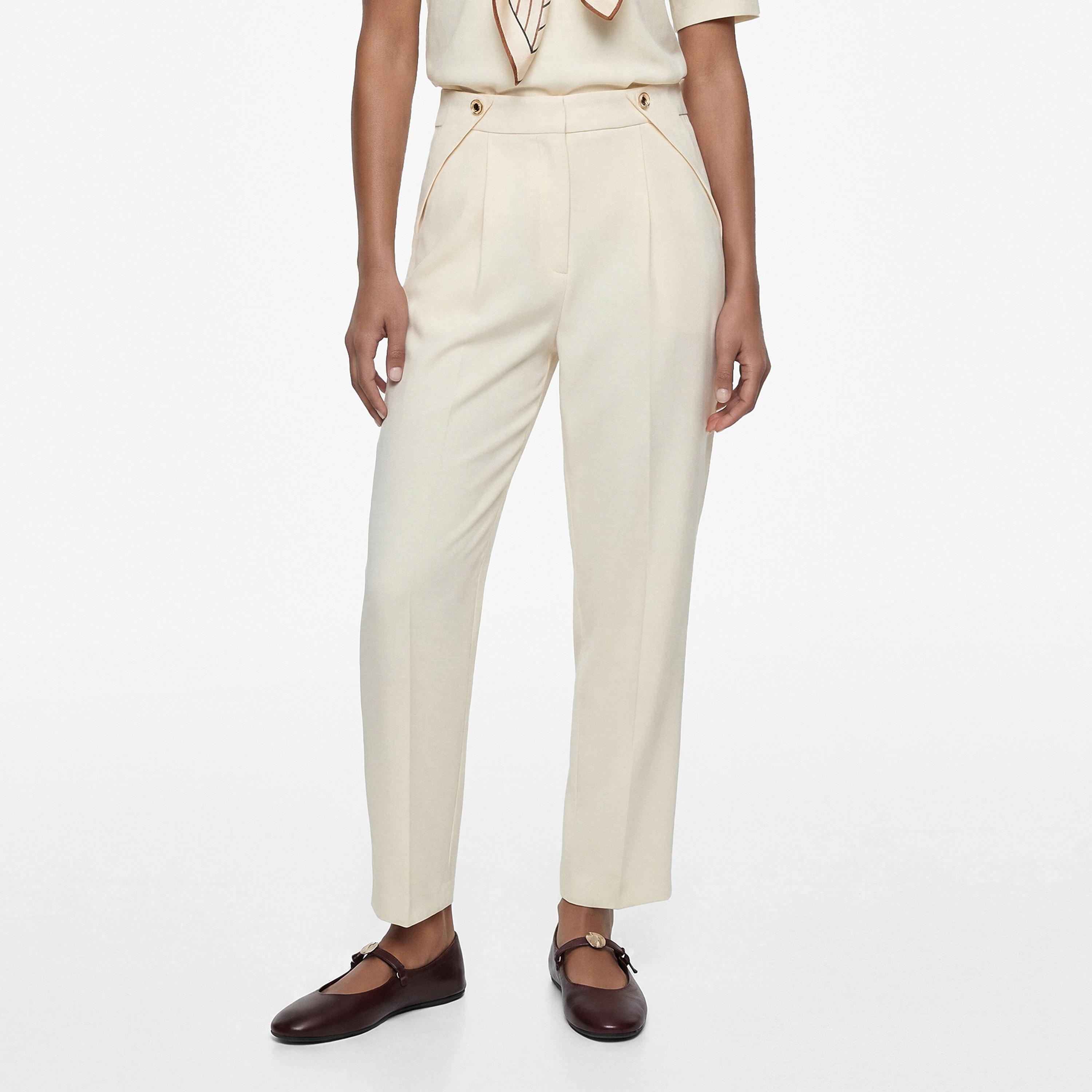 KOTON Cream Plain Crepe Concealed Zip Carrot Women's Trousers-women-clothing-bottoms-trousers-image-1