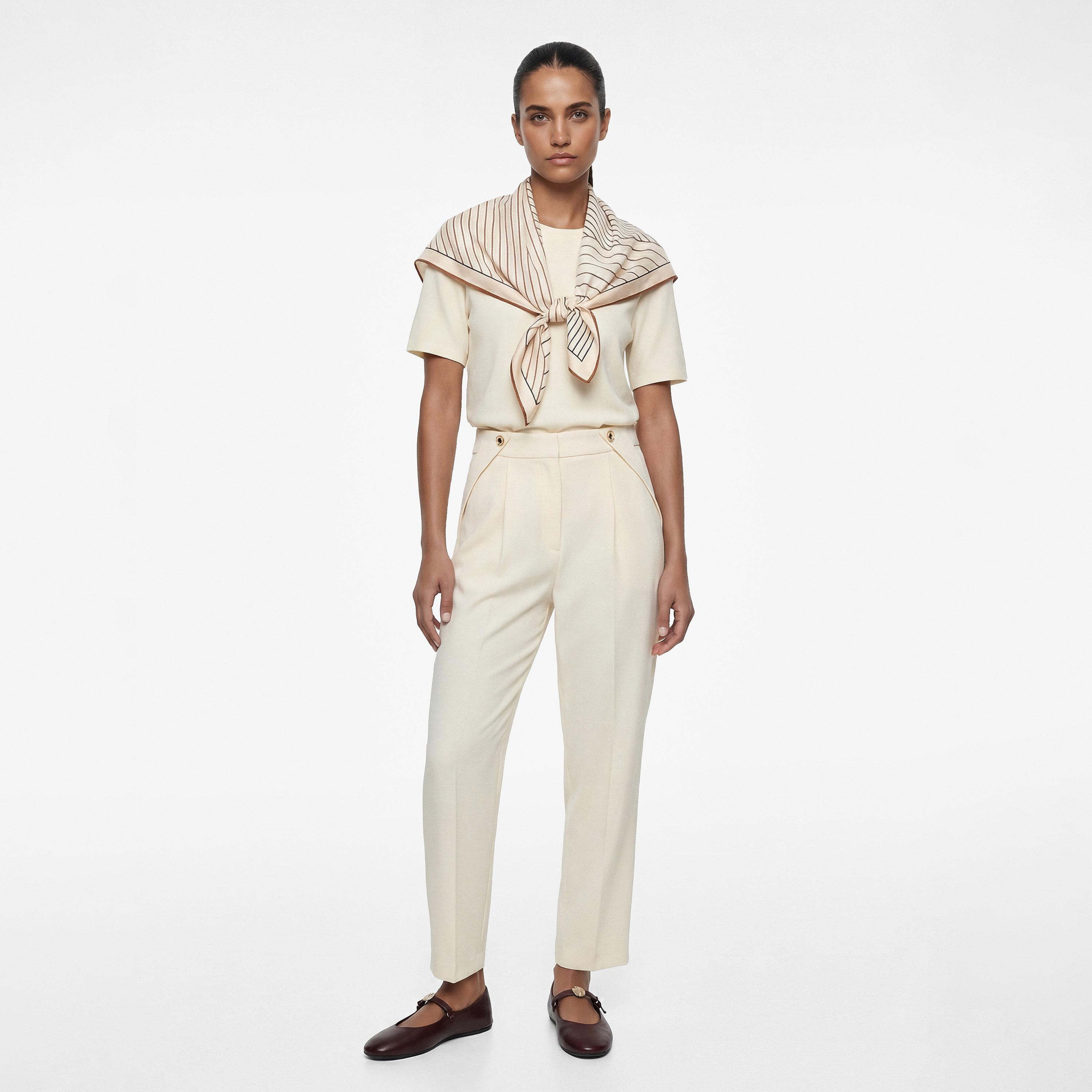 KOTON Cream Plain Crepe Concealed Zip Carrot Women's Trousers-women-clothing-bottoms-trousers-image-2