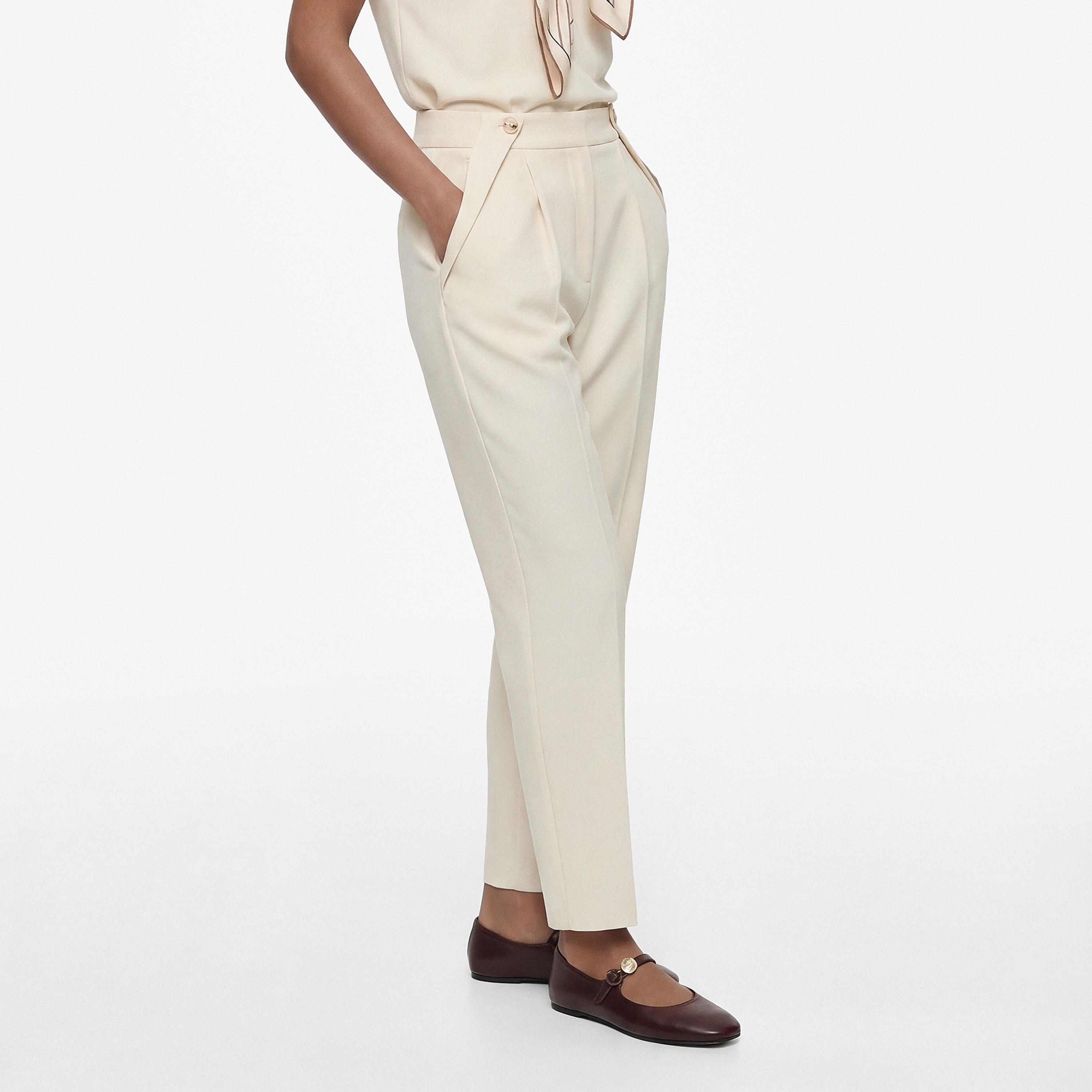 KOTON Cream Plain Crepe Concealed Zip Carrot Women's Trousers-women-clothing-bottoms-trousers-image-3