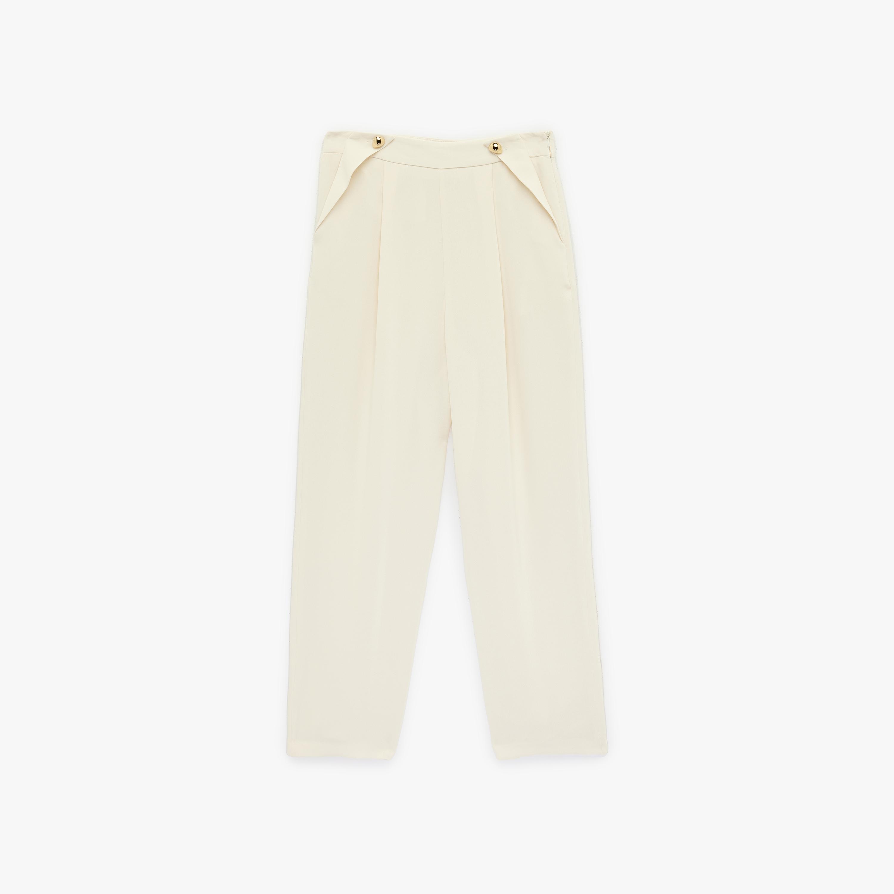 KOTON Cream Plain Crepe Concealed Zip Carrot Women's Trousers-women-clothing-bottoms-trousers-image-4