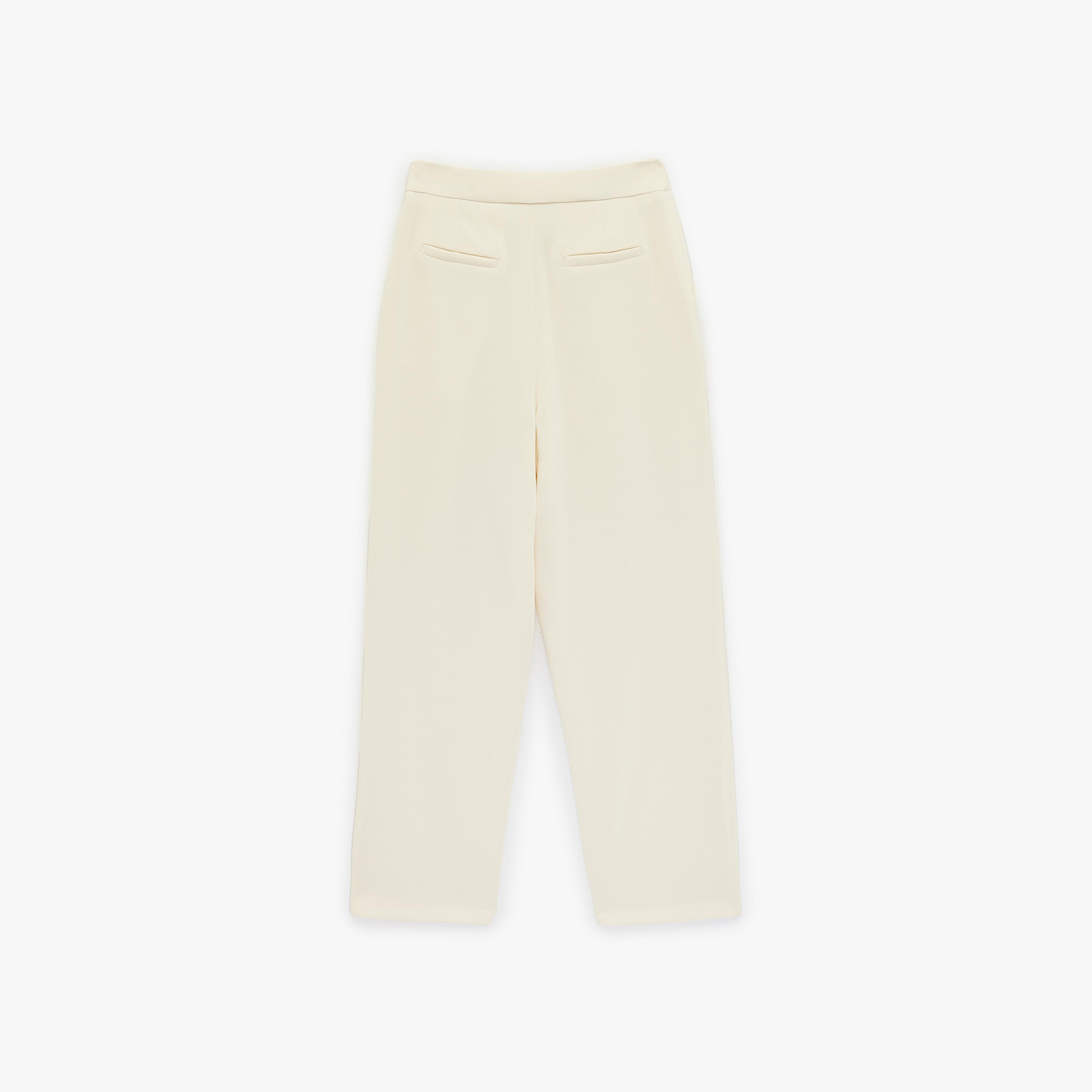 KOTON Cream Plain Crepe Concealed Zip Carrot Women's Trousers-women-clothing-bottoms-trousers-image-5