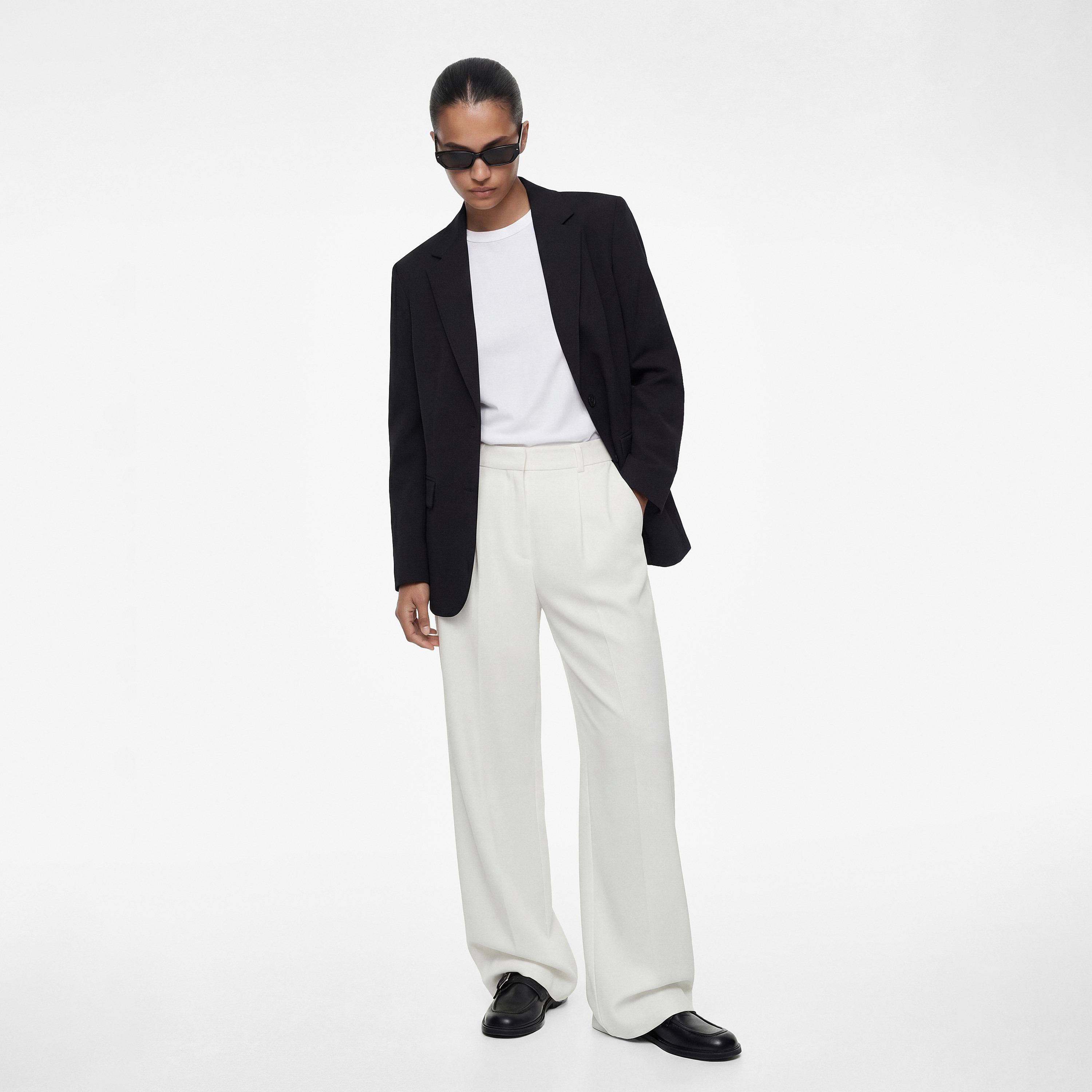 KOTON White Plain Crepe Hook and Bar Wide Leg Women's Trousers-women-clothing-bottoms-trousers-image-2