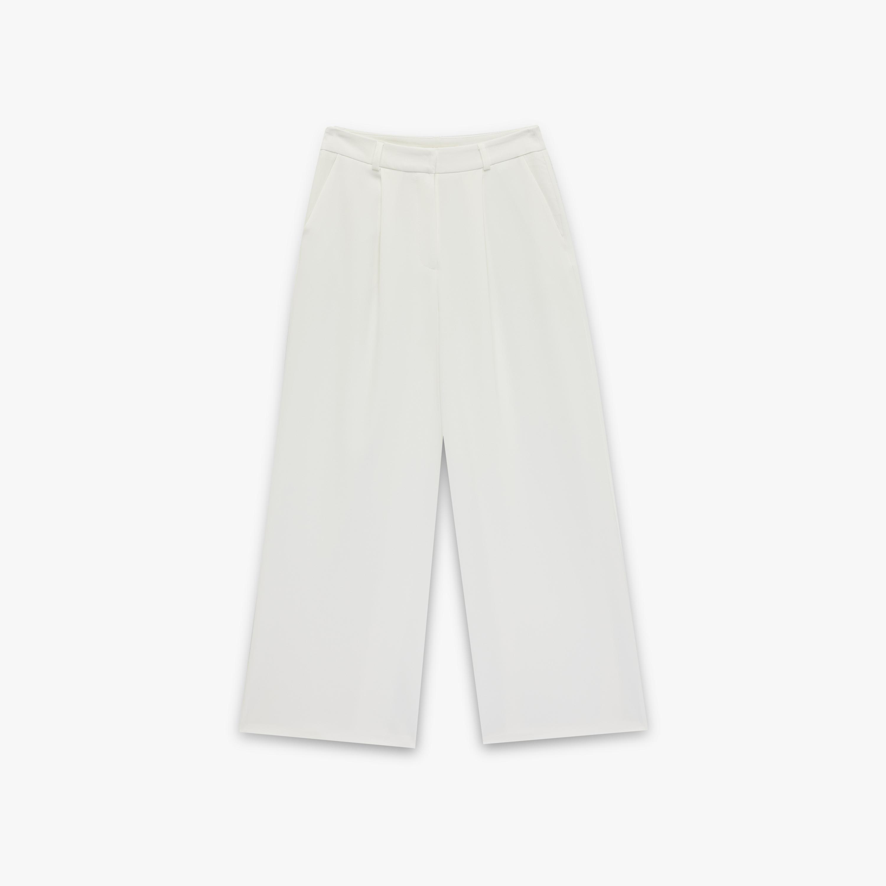 KOTON White Plain Crepe Hook and Bar Wide Leg Women's Trousers-women-clothing-bottoms-trousers-image-3