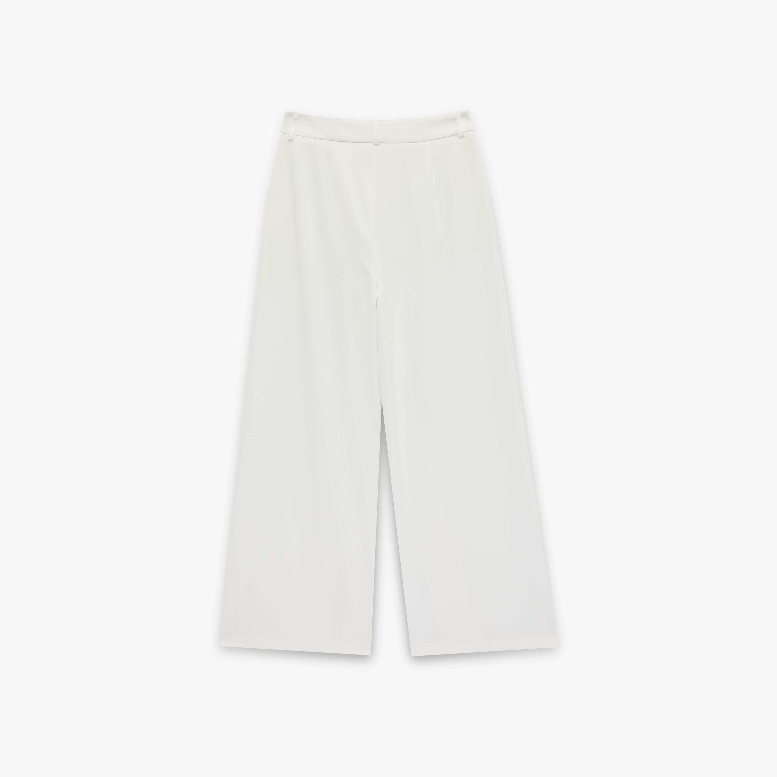 KOTON White Plain Crepe Hook and Bar Wide Leg Women's Trousers-women-clothing-bottoms-trousers-image-4