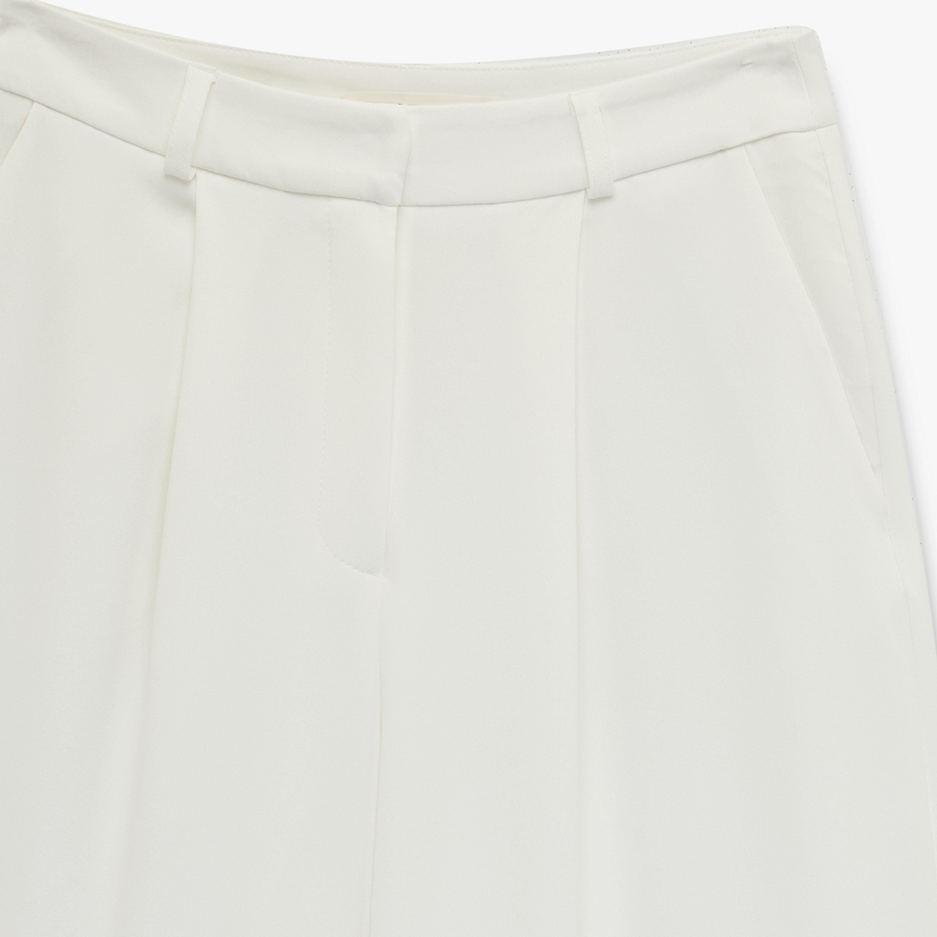 KOTON White Plain Crepe Hook and Bar Wide Leg Women's Trousers-women-clothing-bottoms-trousers-image-5