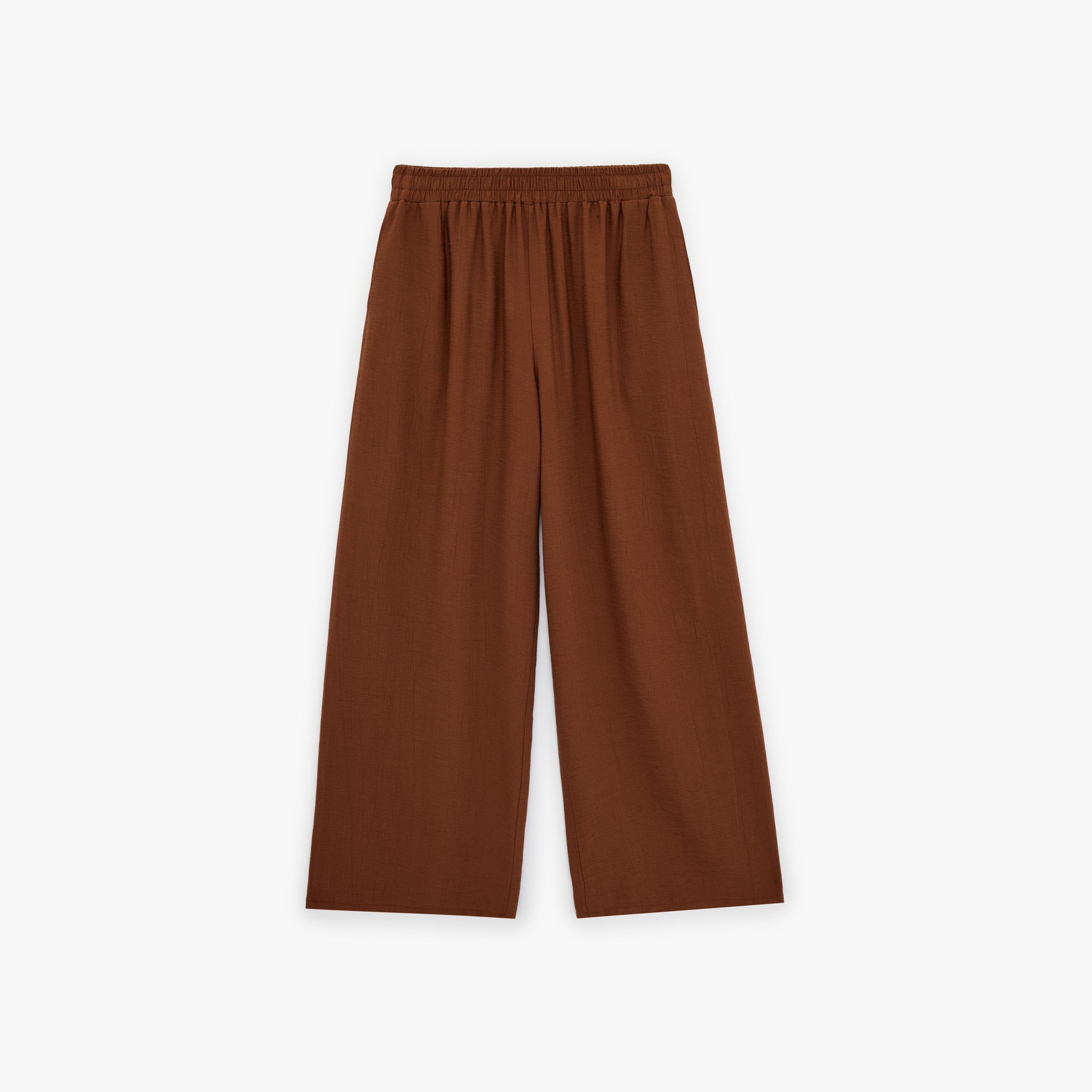 KOTON Textured Elasticated Waist Wide Leg Women's Trousers-women-clothing-bottoms-trousers-image-4
