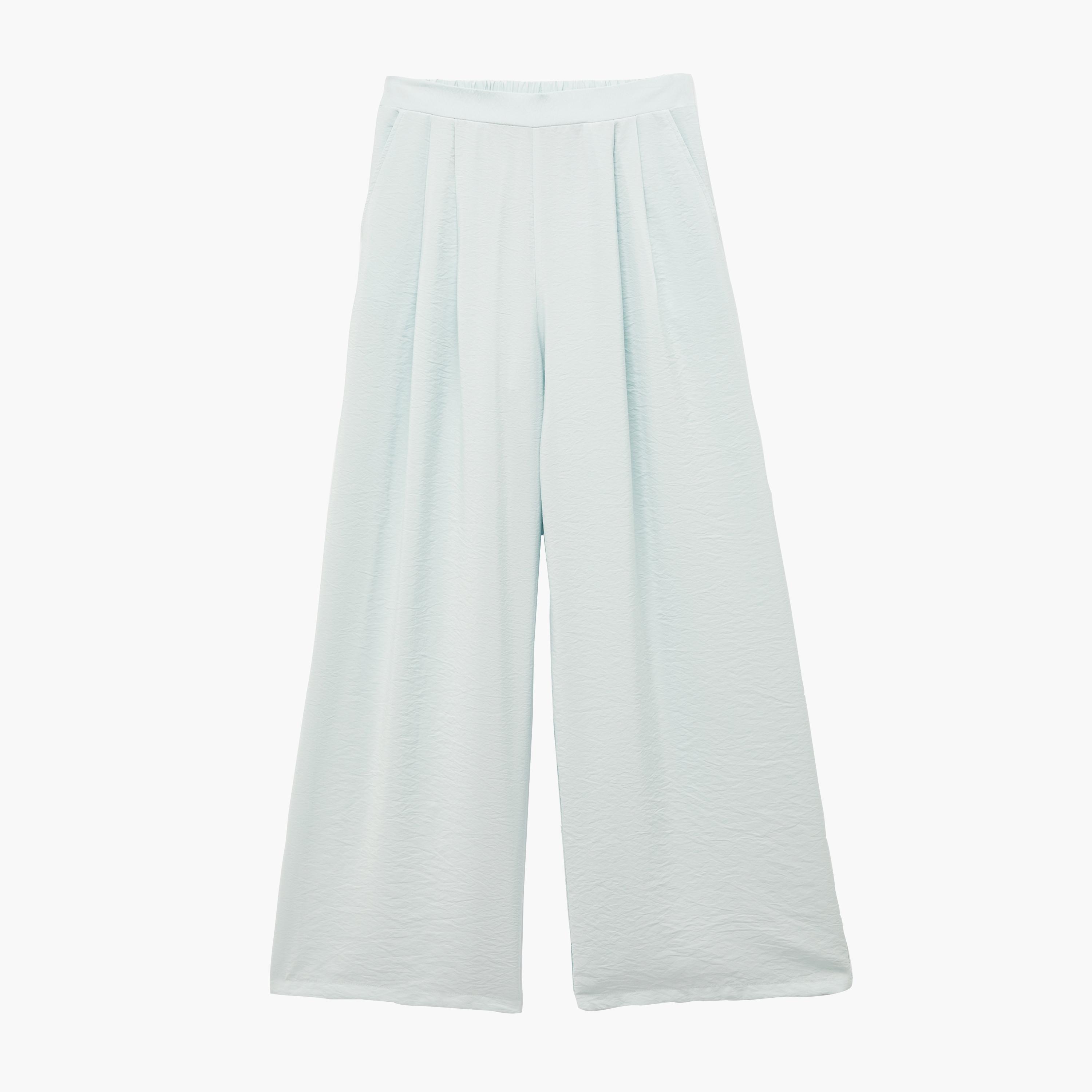KOTON Light Blue Textured Semi-Elasticated Waist Wide Leg Women's Trousers-women-clothing-bottoms-trousers-image-6