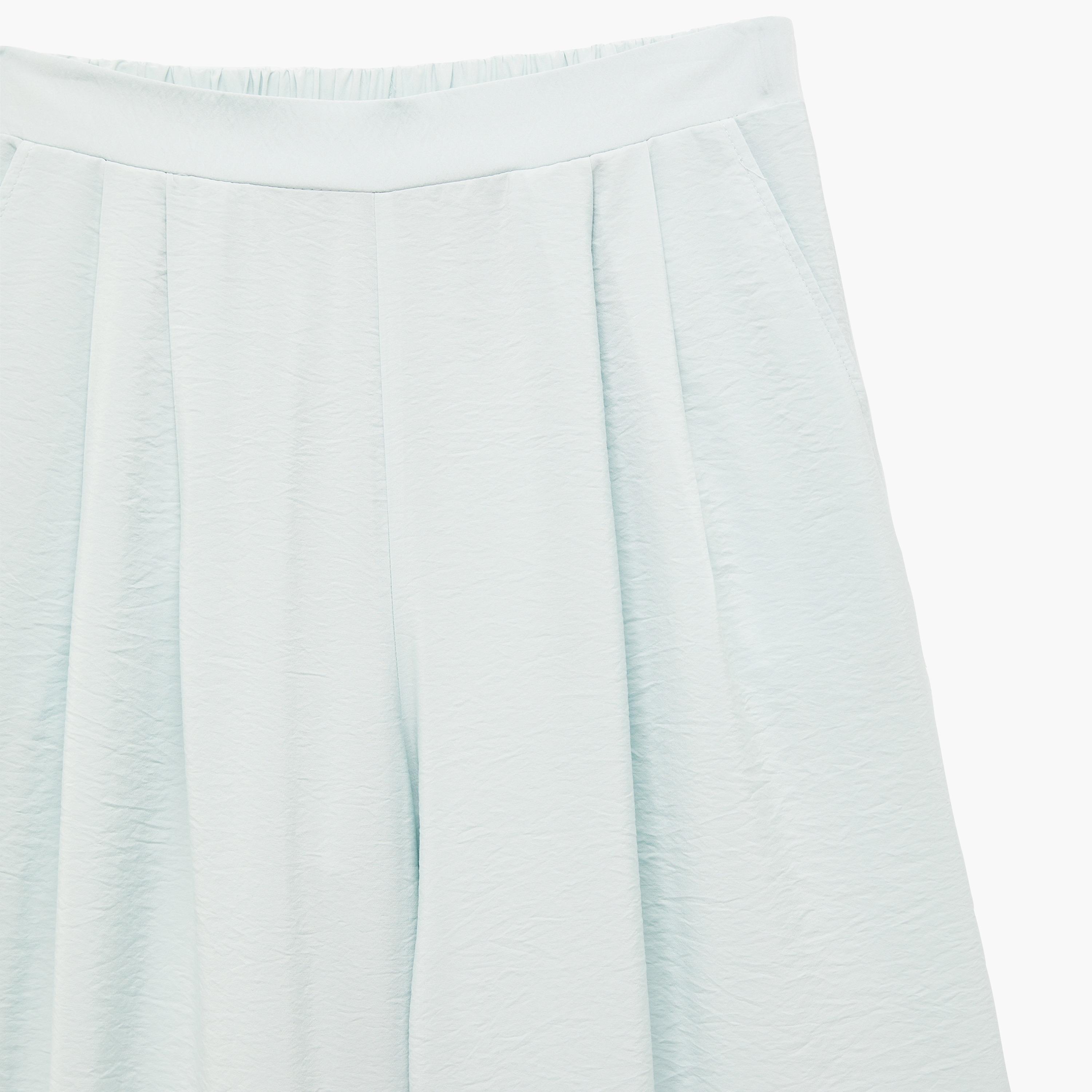 KOTON Light Blue Textured Semi-Elasticated Waist Wide Leg Women's Trousers-women-clothing-bottoms-trousers-image-8