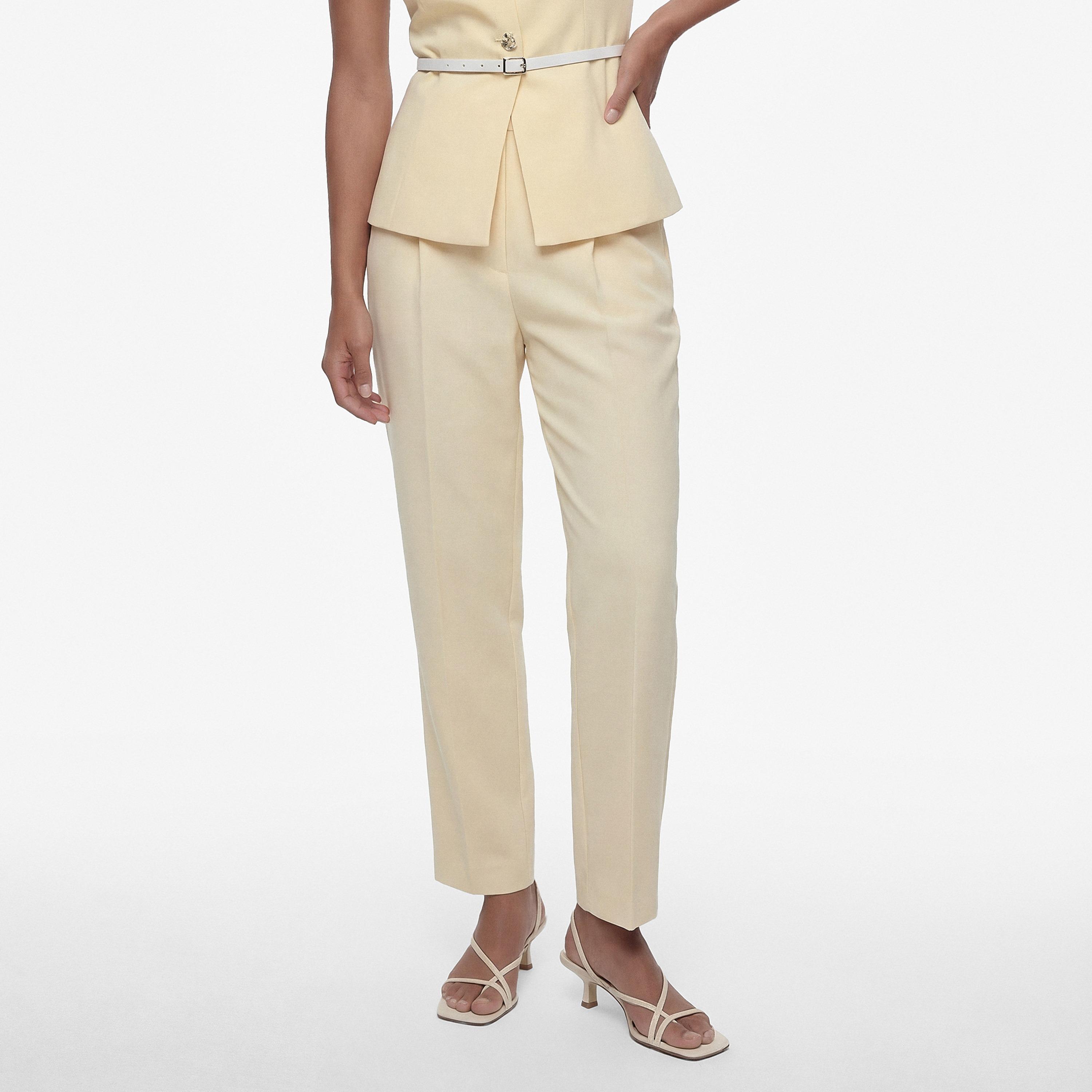 KOTON Yellow Plain Crepe Hook and Bar Tapered Women's Trousers-women-clothing-bottoms-trousers-image-1