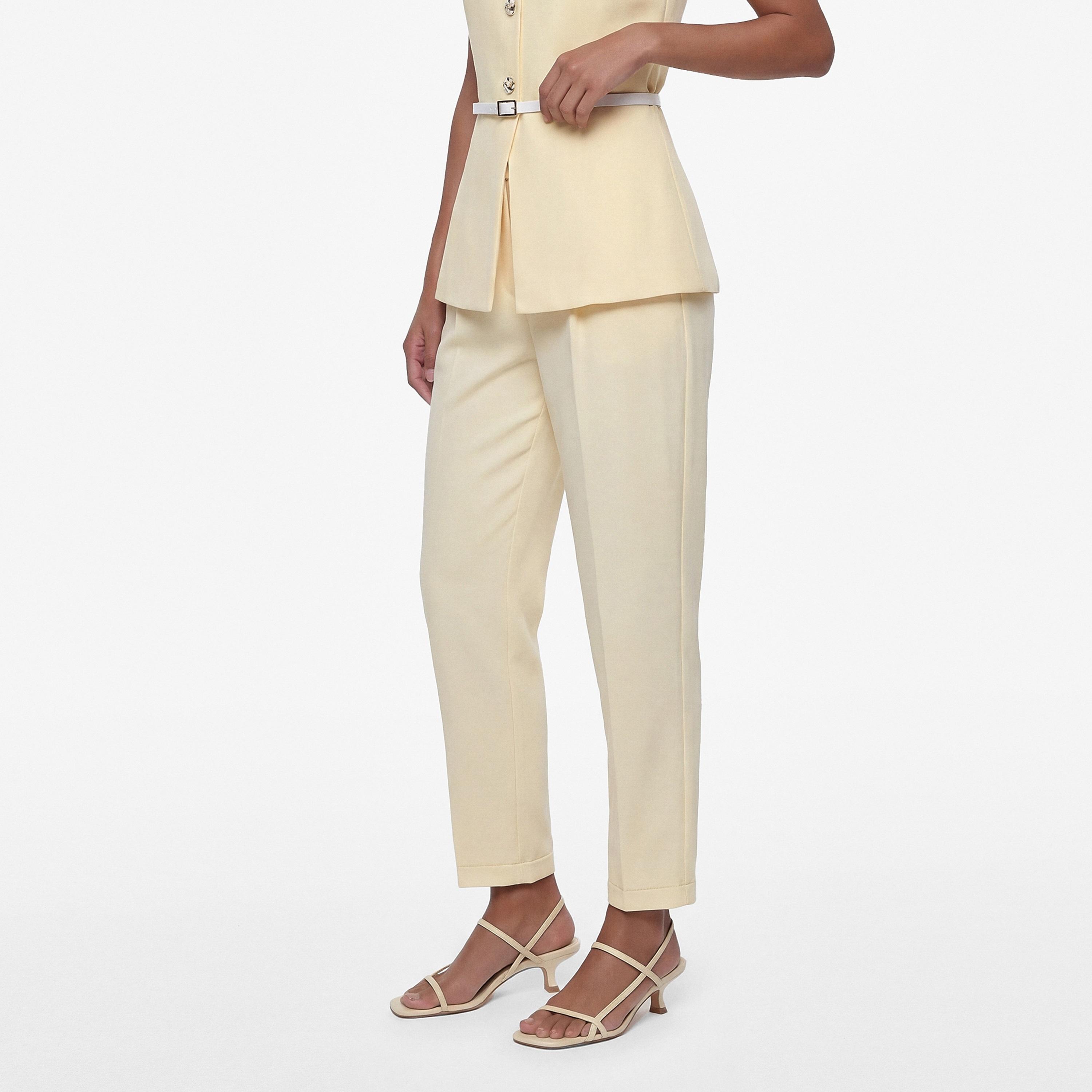 KOTON Yellow Plain Crepe Hook and Bar Tapered Women's Trousers-women-clothing-bottoms-trousers-image-3