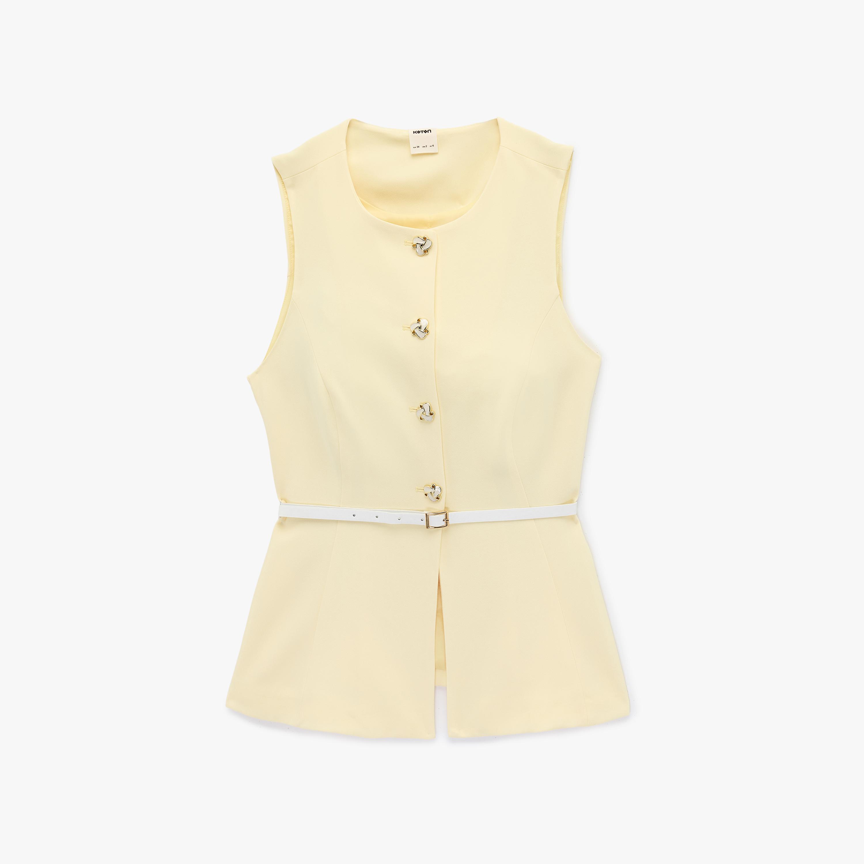 KOTON Yellow Plain Crepe Hook and Bar Tapered Women's Trousers-women-clothing-bottoms-trousers-image-4