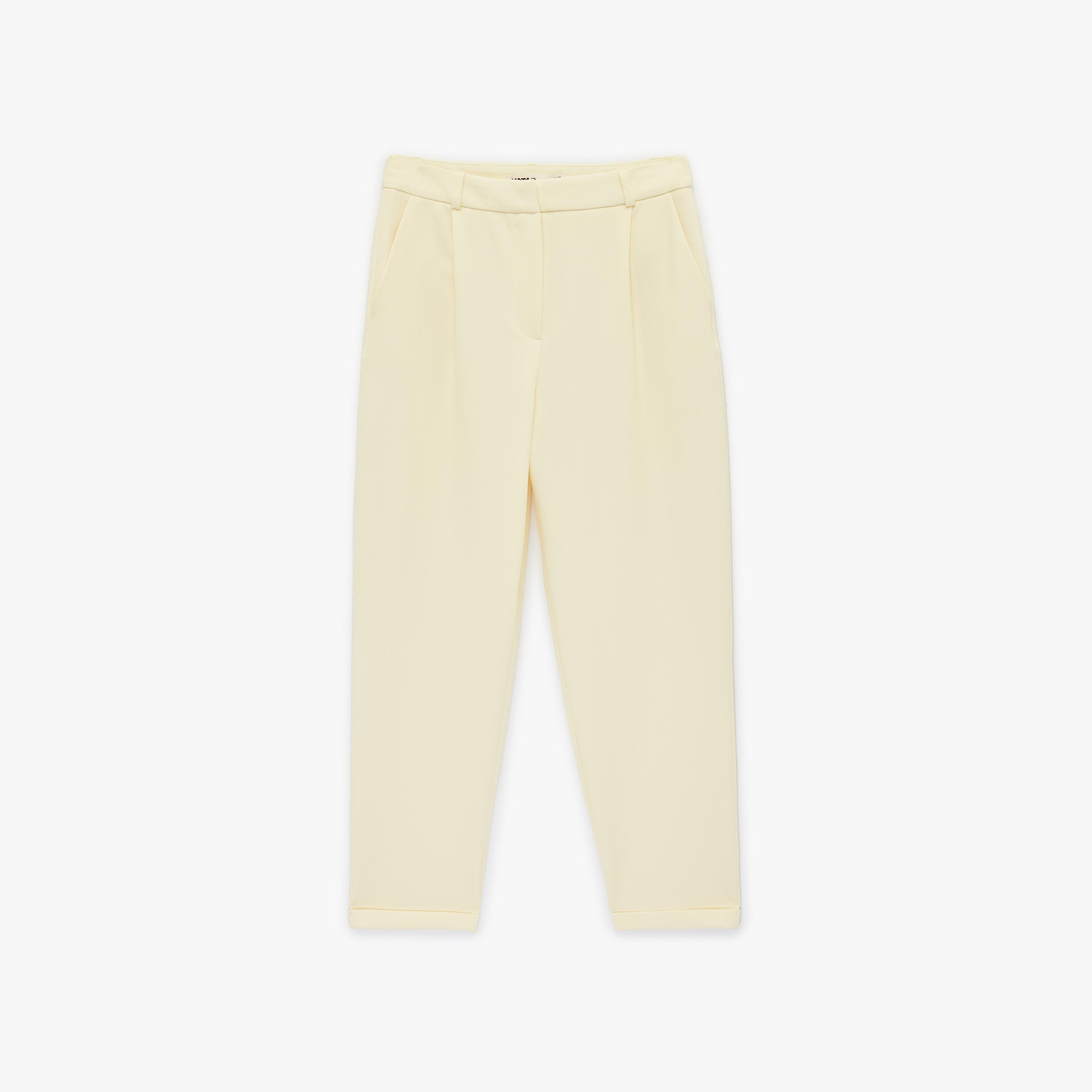 KOTON Yellow Plain Crepe Hook and Bar Tapered Women's Trousers-women-clothing-bottoms-trousers-image-5
