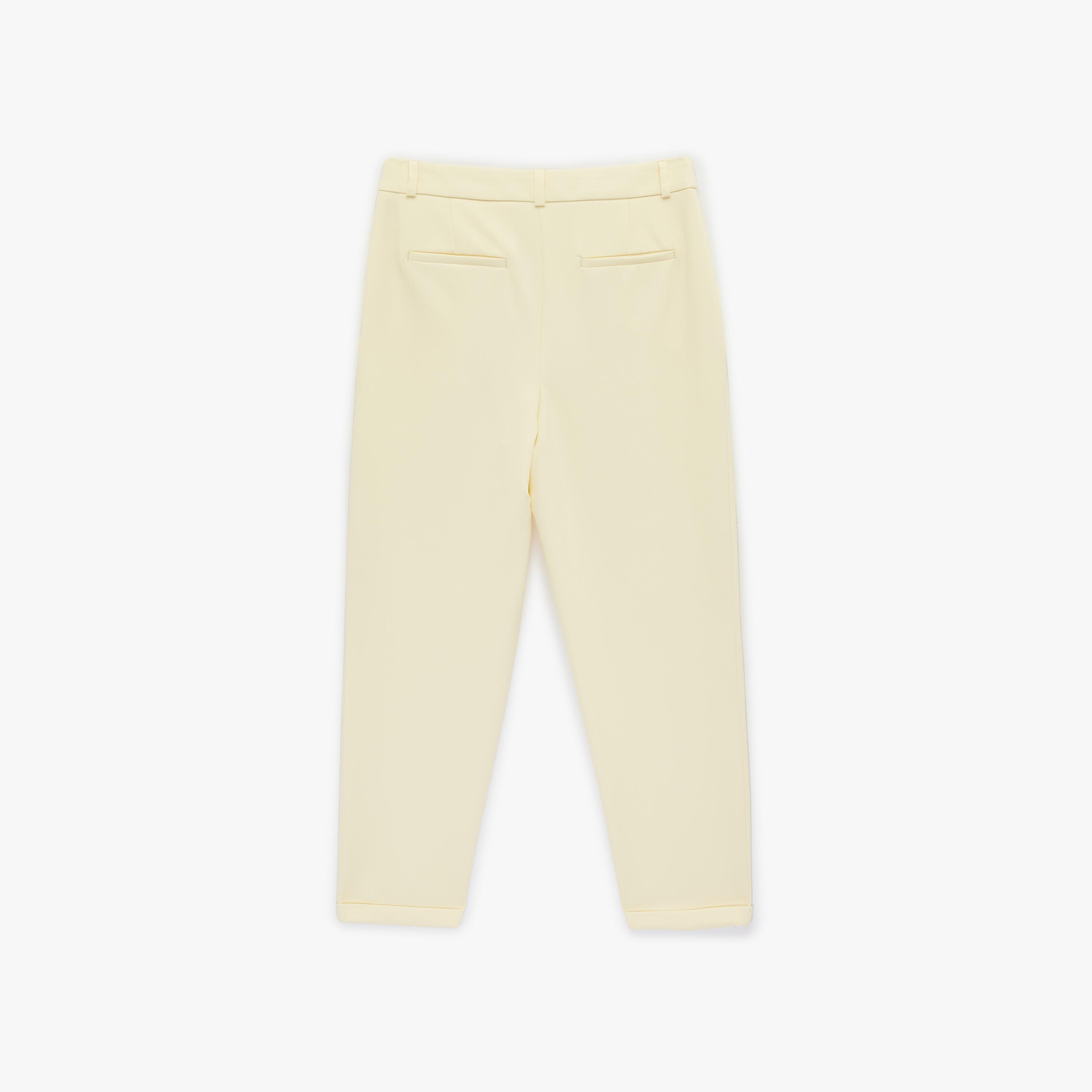 KOTON Yellow Plain Crepe Hook and Bar Tapered Women's Trousers-women-clothing-bottoms-trousers-image-6